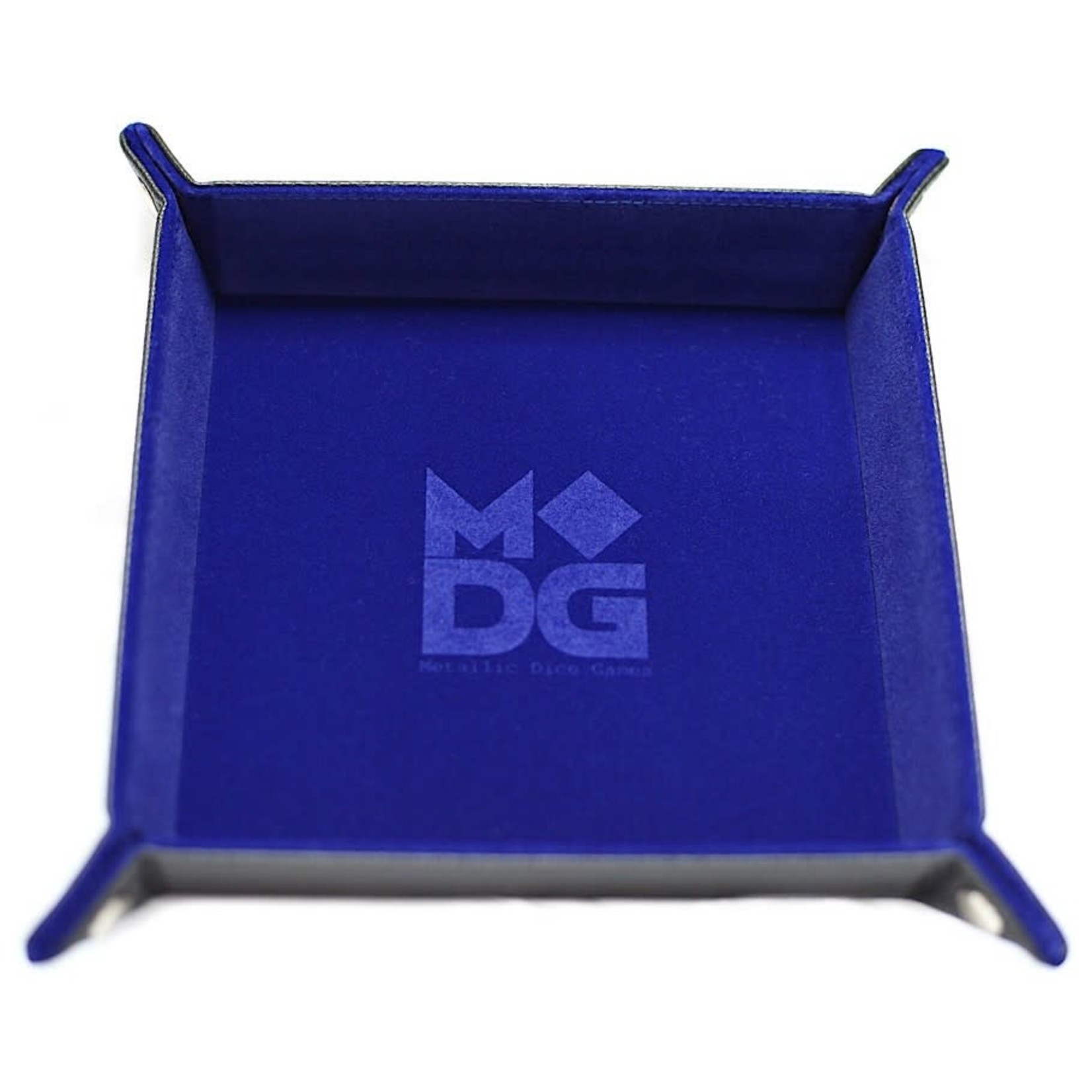 Metallic Dice Games Folding Dice Tray, Velvet: Blue 10" x 10"