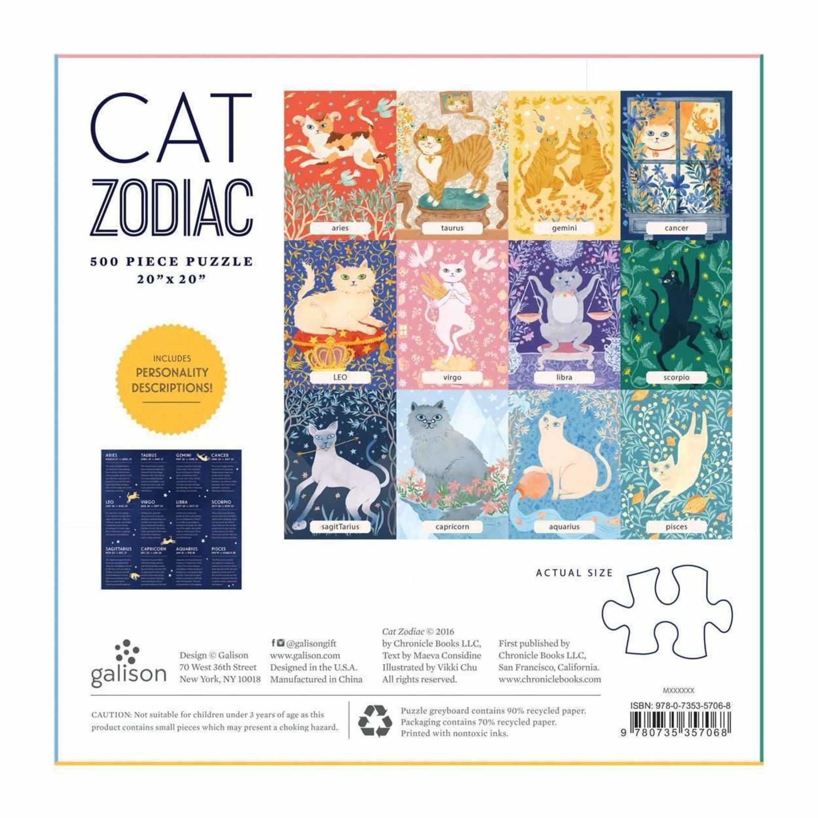 galison Cat Zodiac 500 Piece Jigsaw Puzzle
