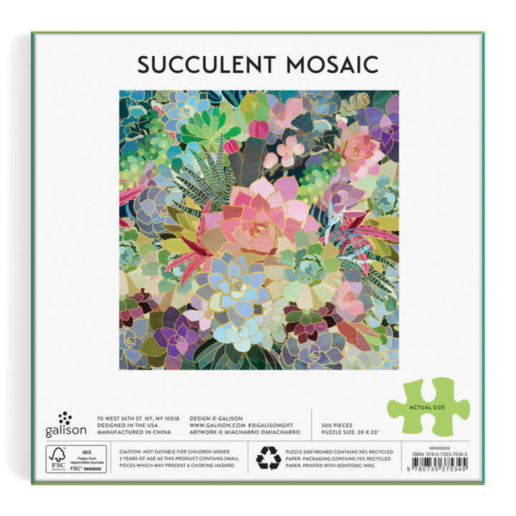 galison Succulent Mosaic 500 Piece Foil Puzzle