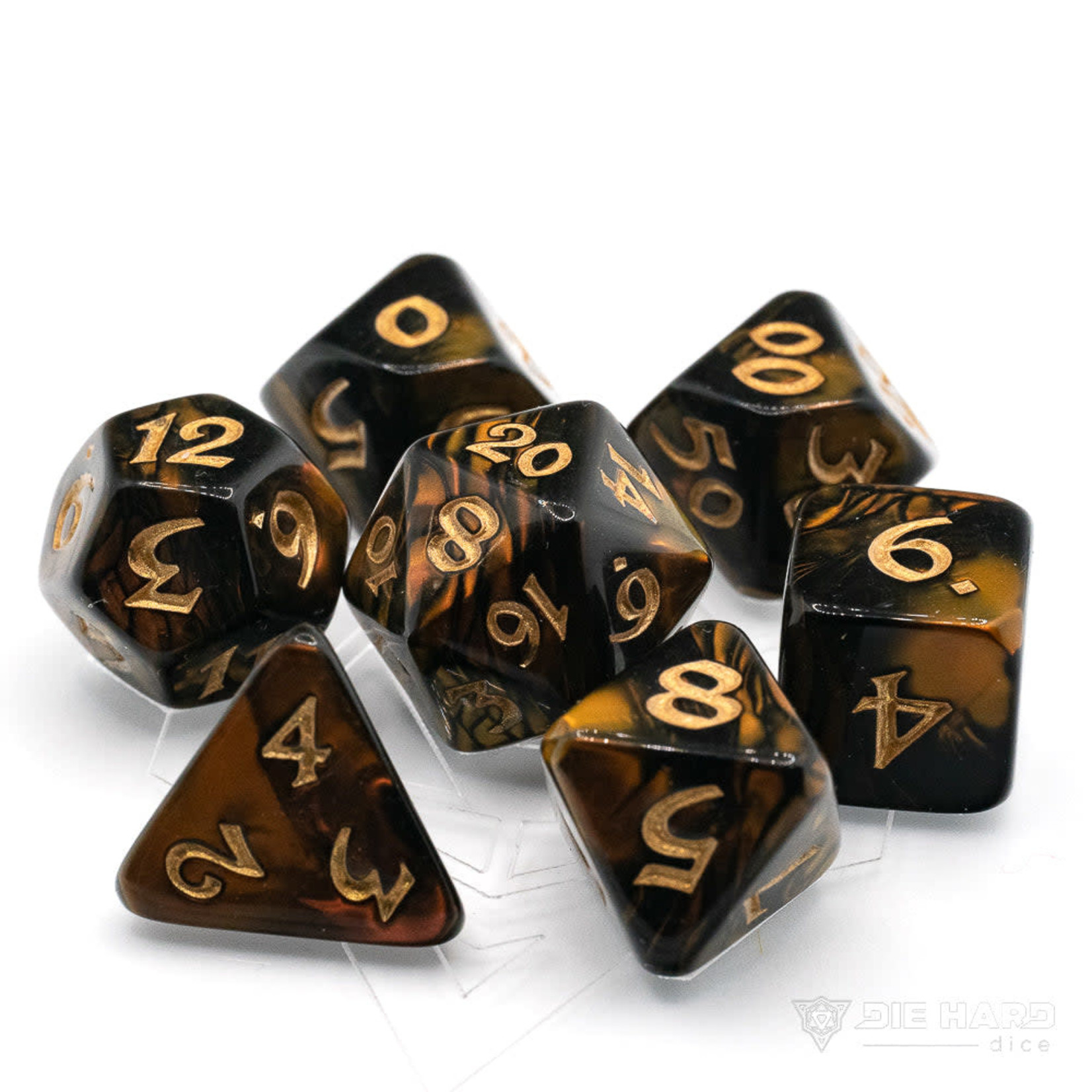Die Hard Dice 7 Piece RPG Set - Elessia Changeling with Gold