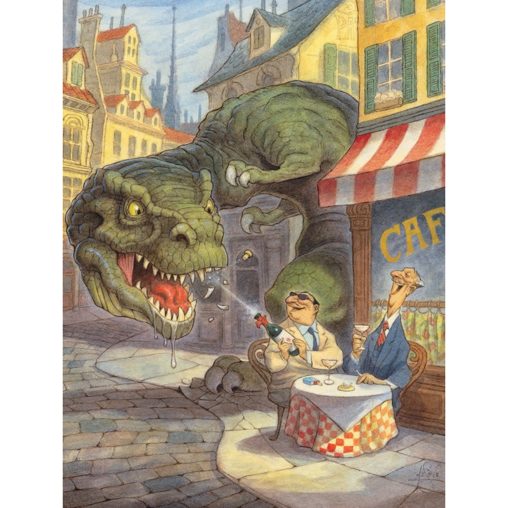 New York Puzzle Co Peter de Seve - Jurassic Paris 1000 Piece Puzzle