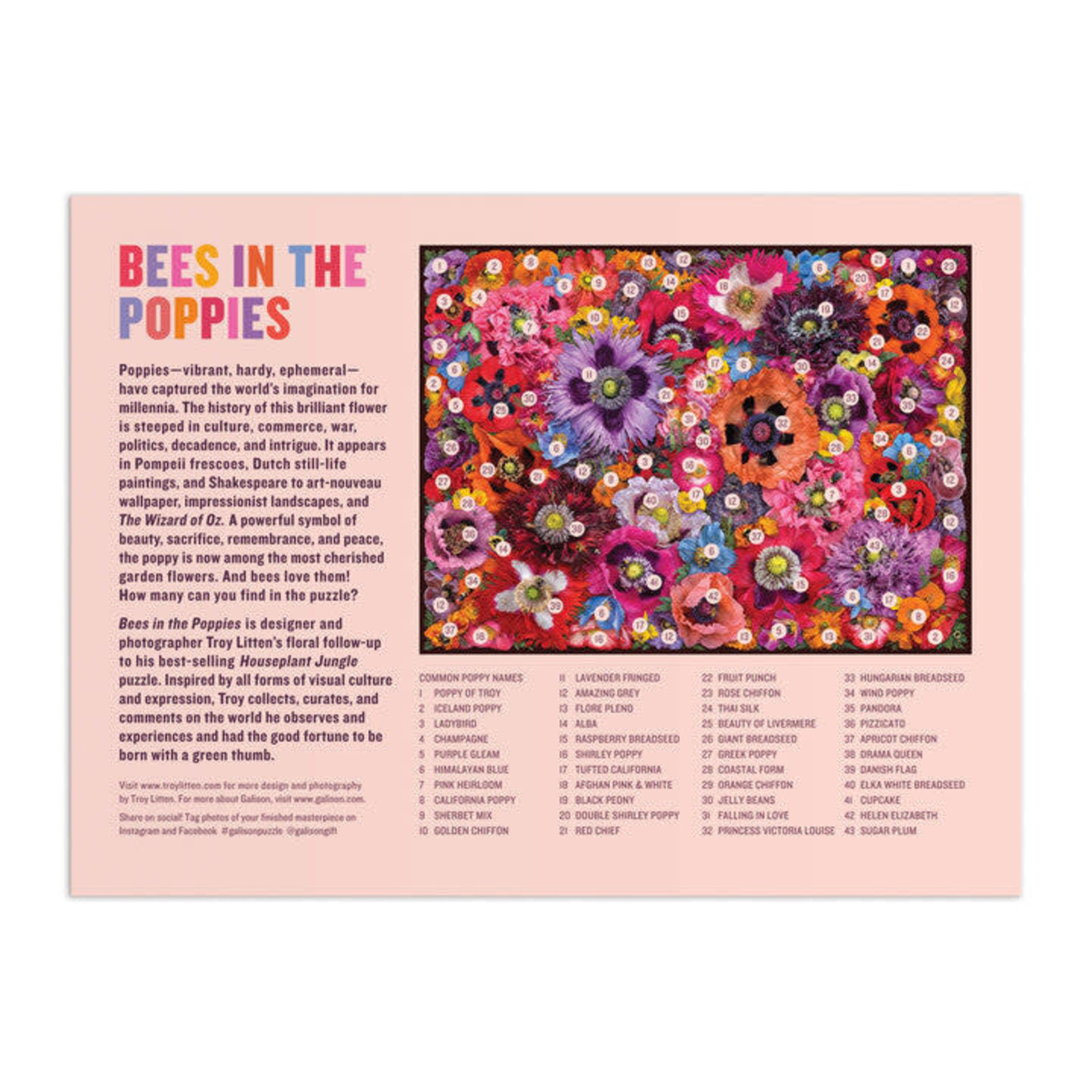 galison Bees in the Poppies 1000 Piece Puzzle
