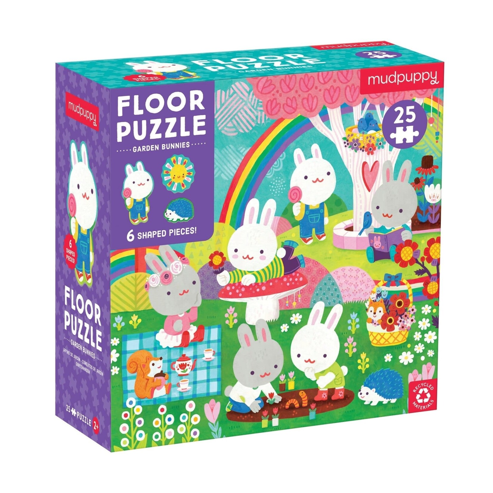 Mudpuppy Floor Puzzle with Shaped Pieces - Garden Bunnies 25 Piece