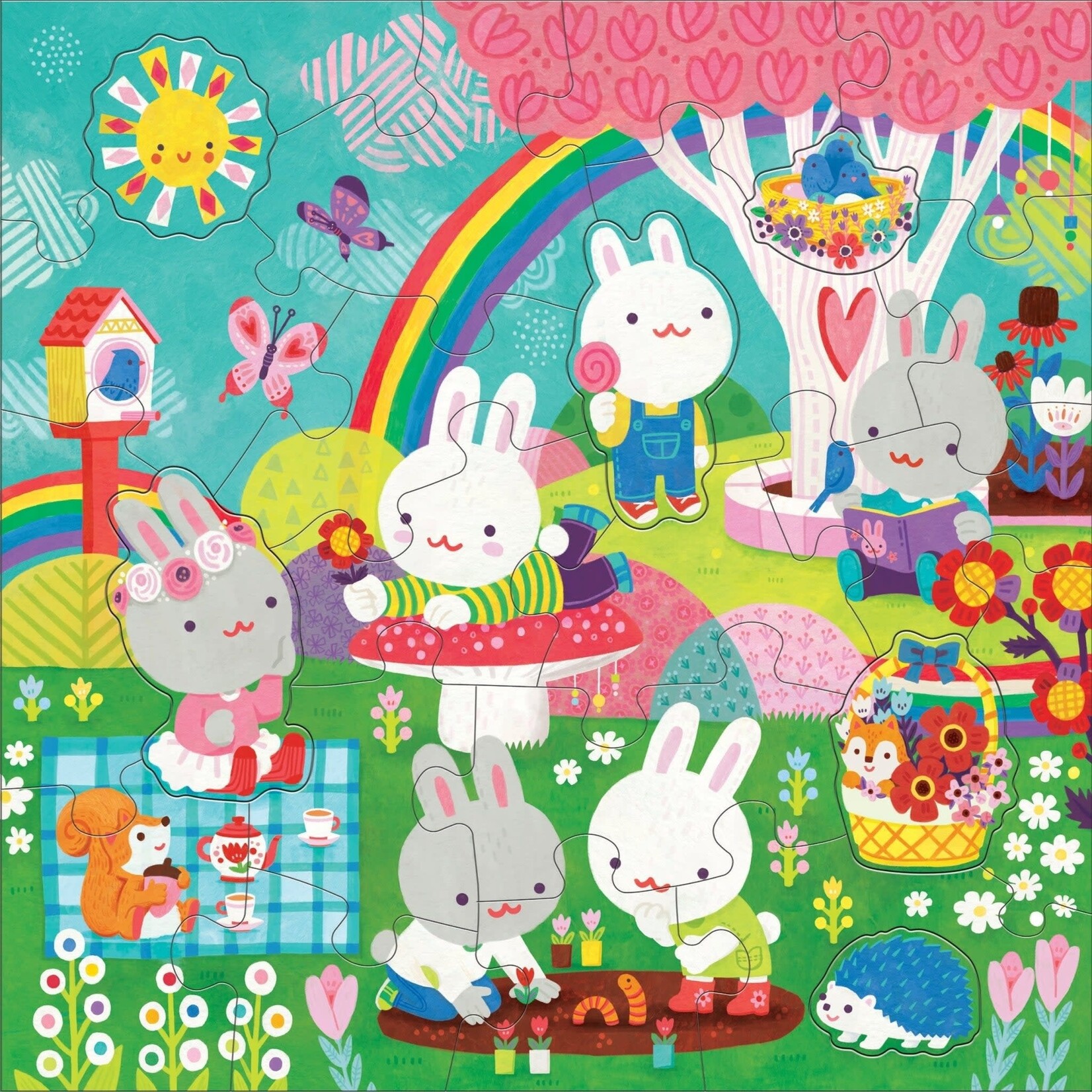 Mudpuppy Floor Puzzle with Shaped Pieces - Garden Bunnies 25 Piece