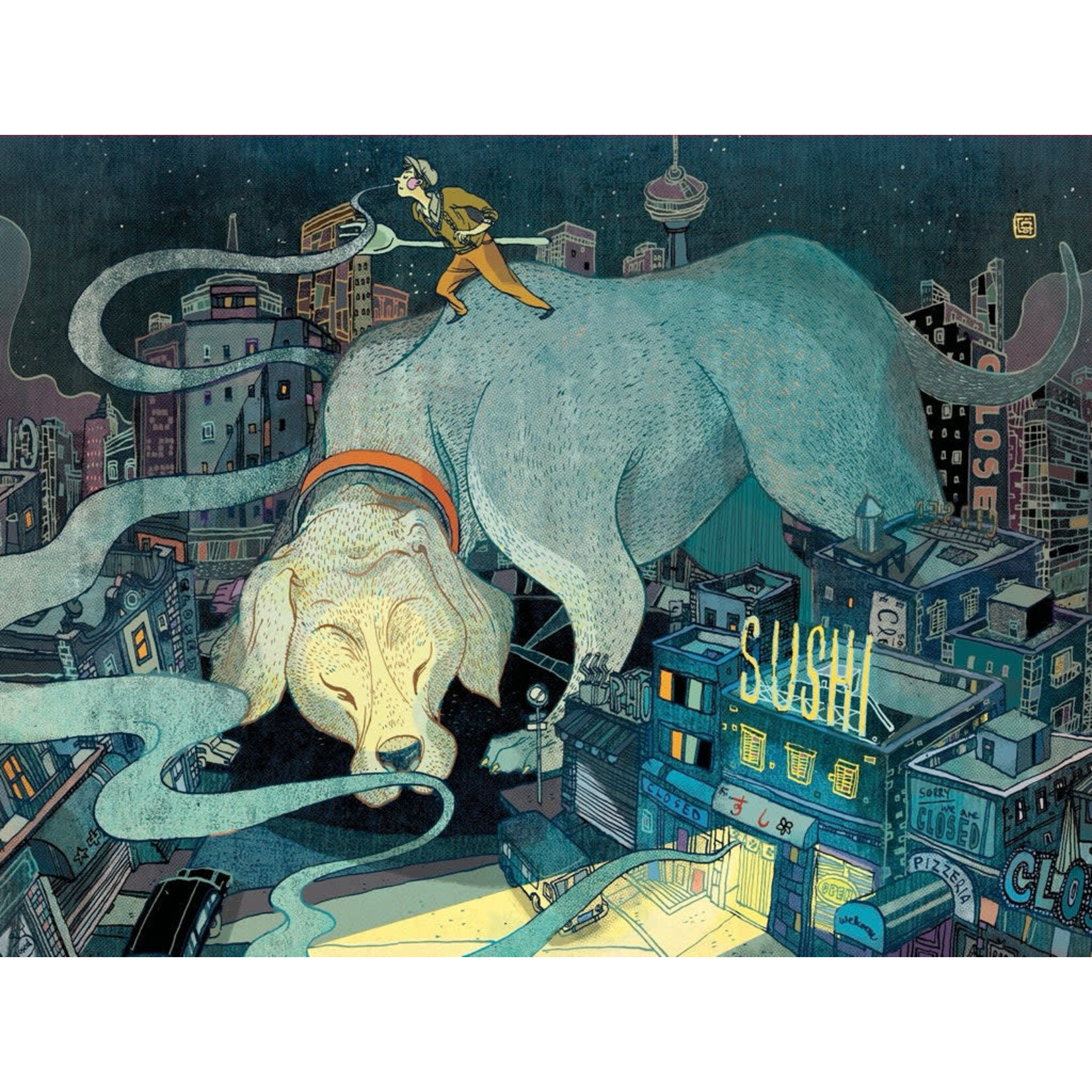 New York Puzzle Co Victo Ngai - Late Night Dining 1000 Piece Puzzle