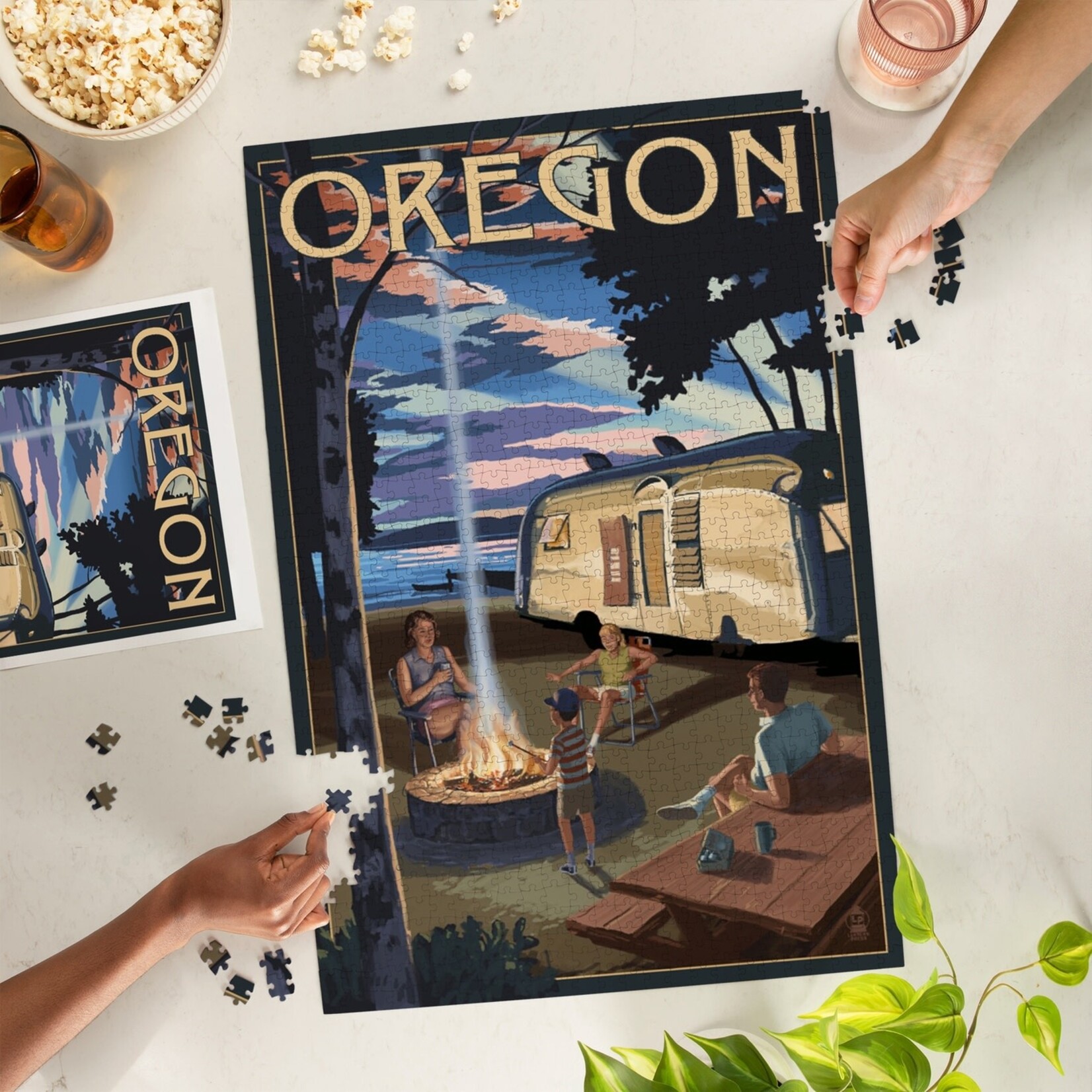 Lantern Press Oregon Retro Camper and Lake 1000 Piece Puzzle
