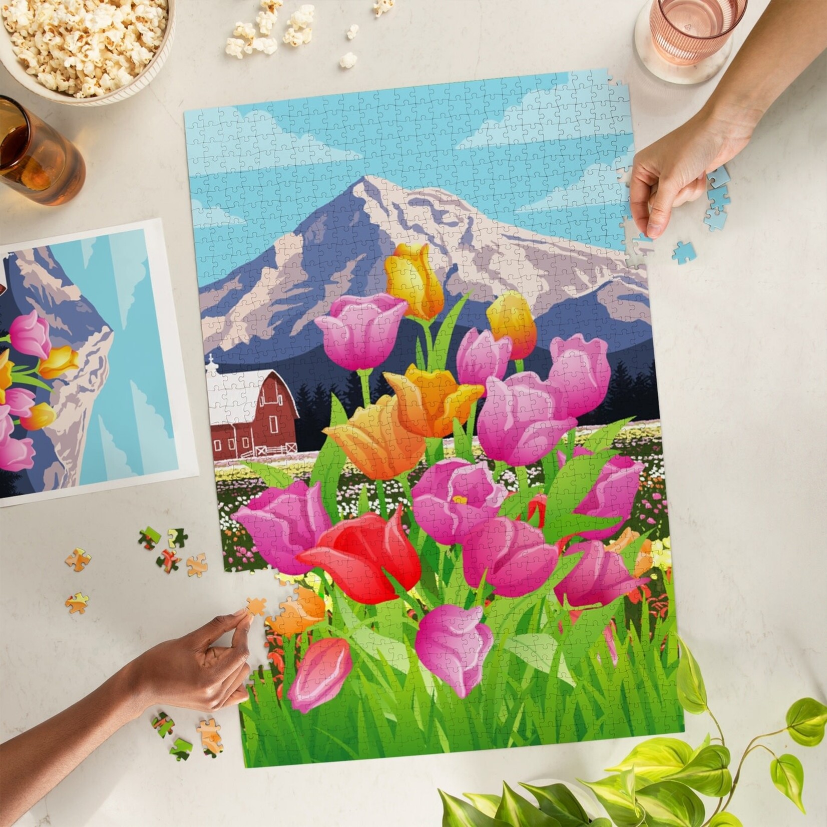 Lantern Press Oregon Mountain and Tulips 1000 Piece Puzzle