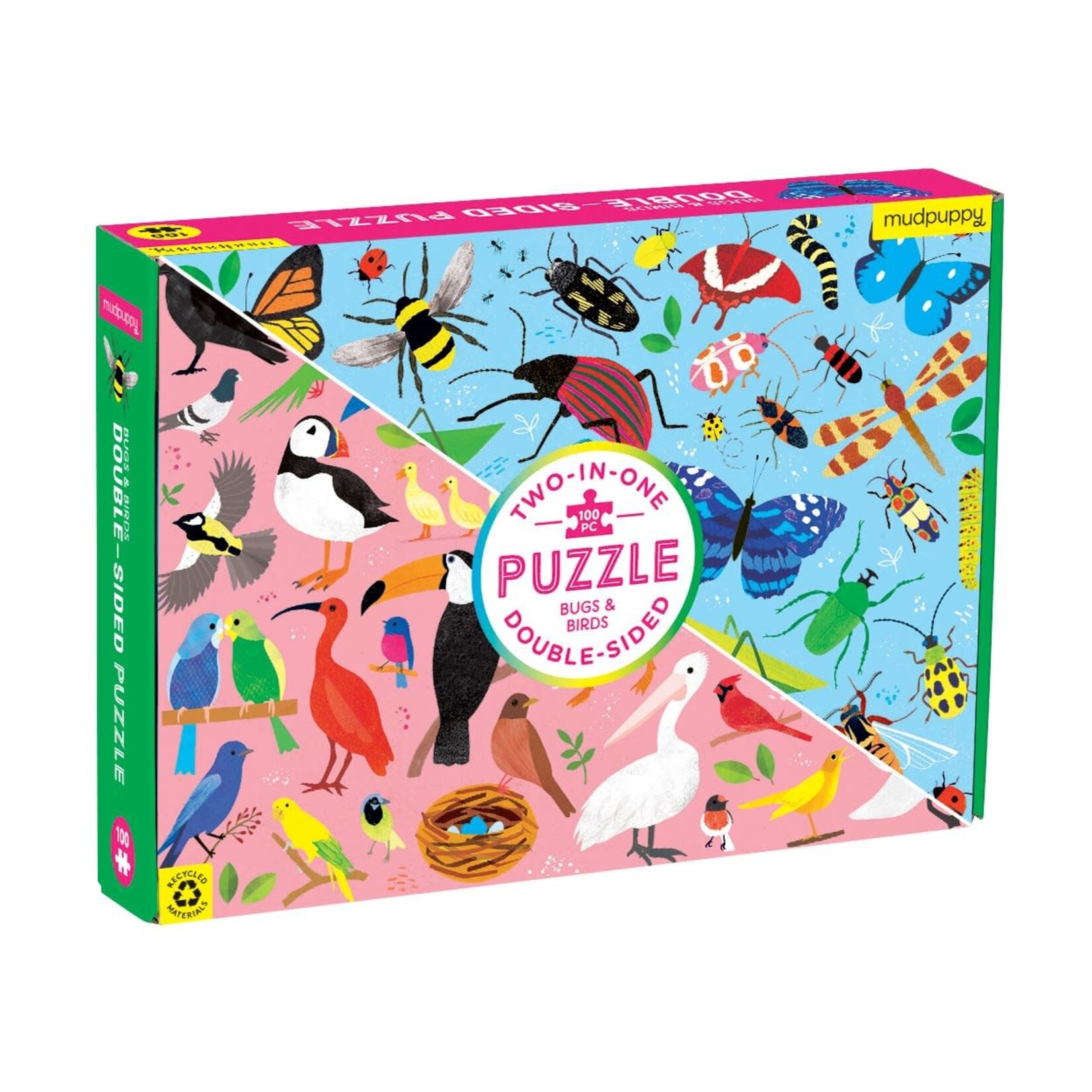 Mudpuppy Double-Sided Puzzle - Bugs & Birds 100 Pieces