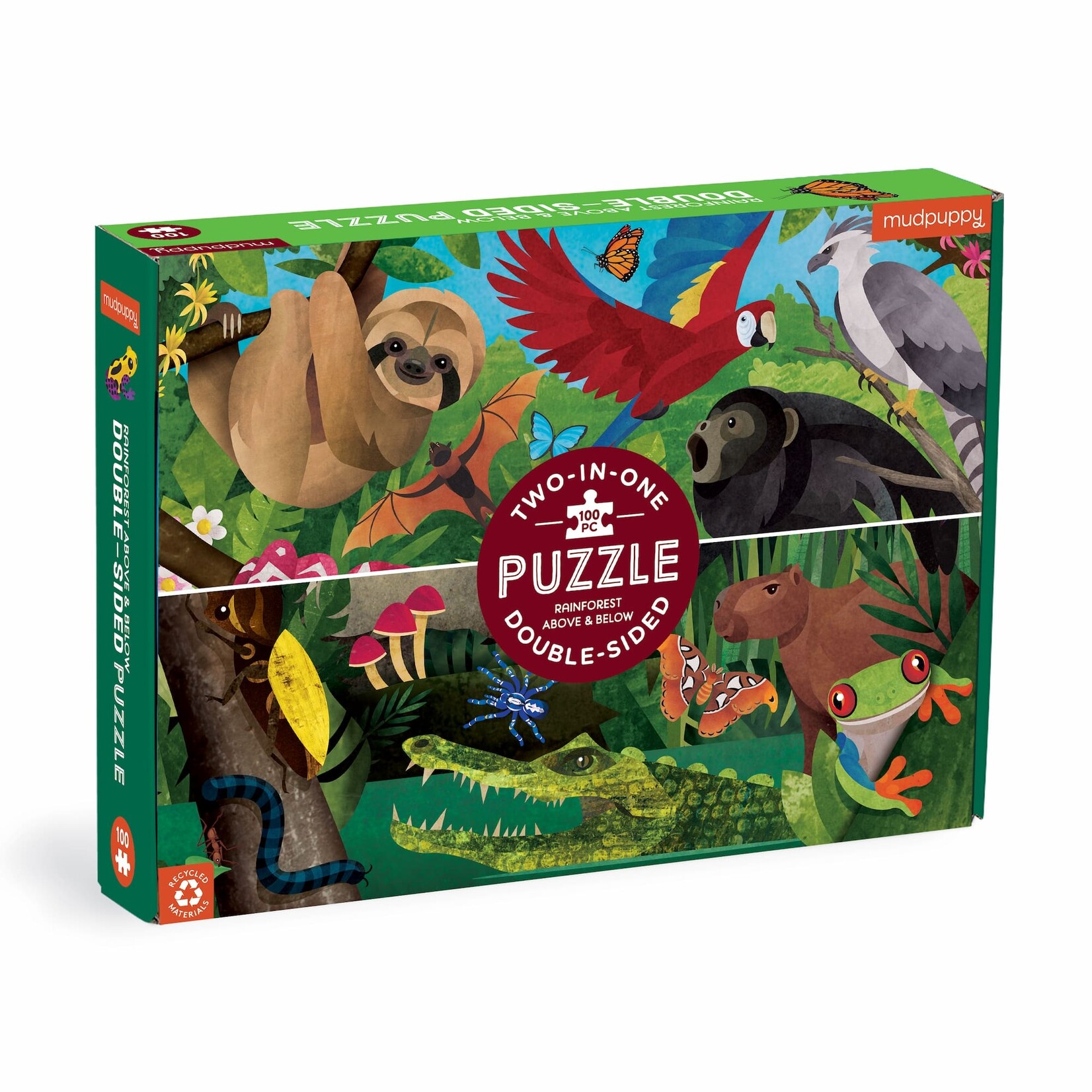 Mudpuppy Double-Sided Puzzle - Rainforest Above & Below 100 Pieces