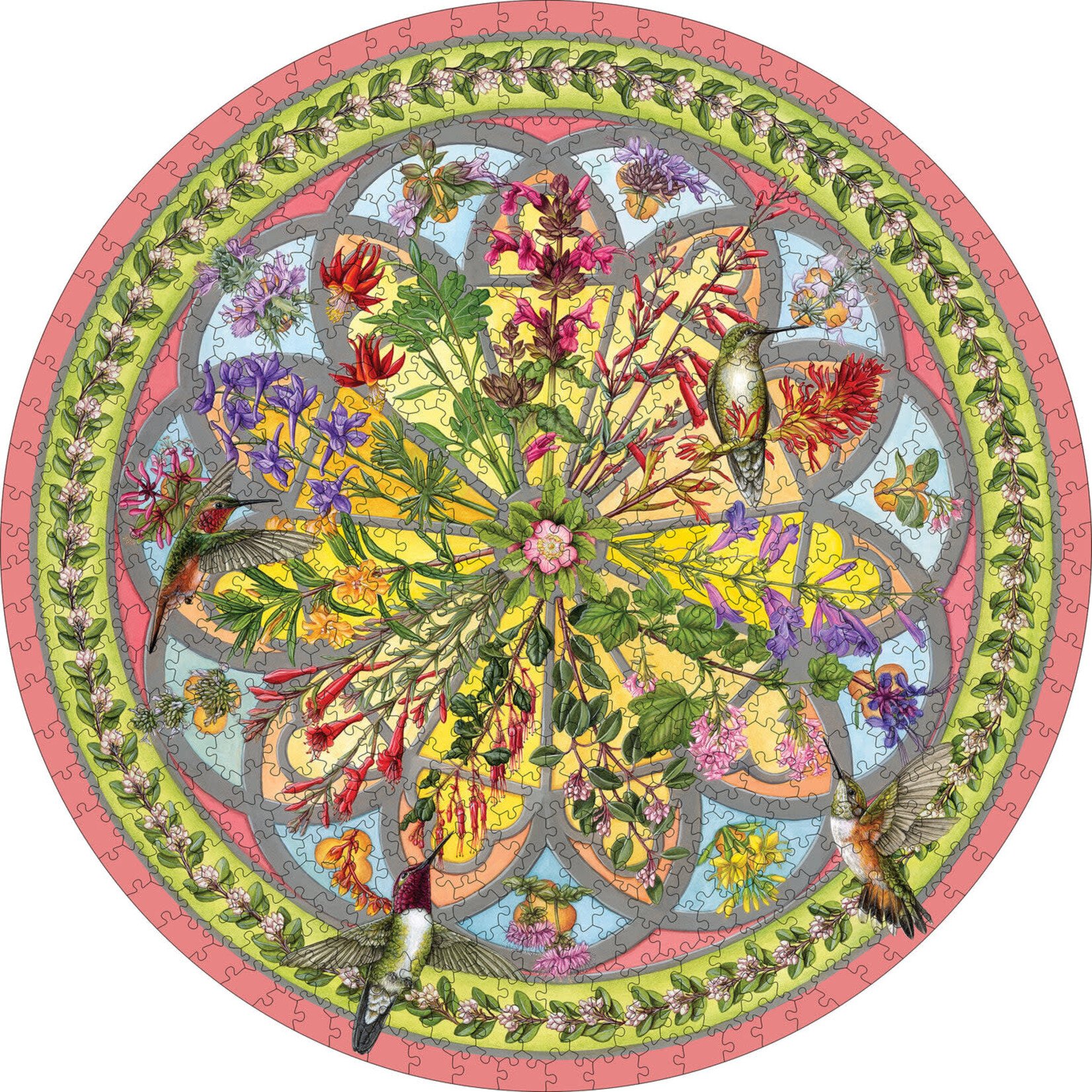 Pomegranate Erin E. Hunter: Floral Compass 500-Piece Circular Jigsaw Puzzle