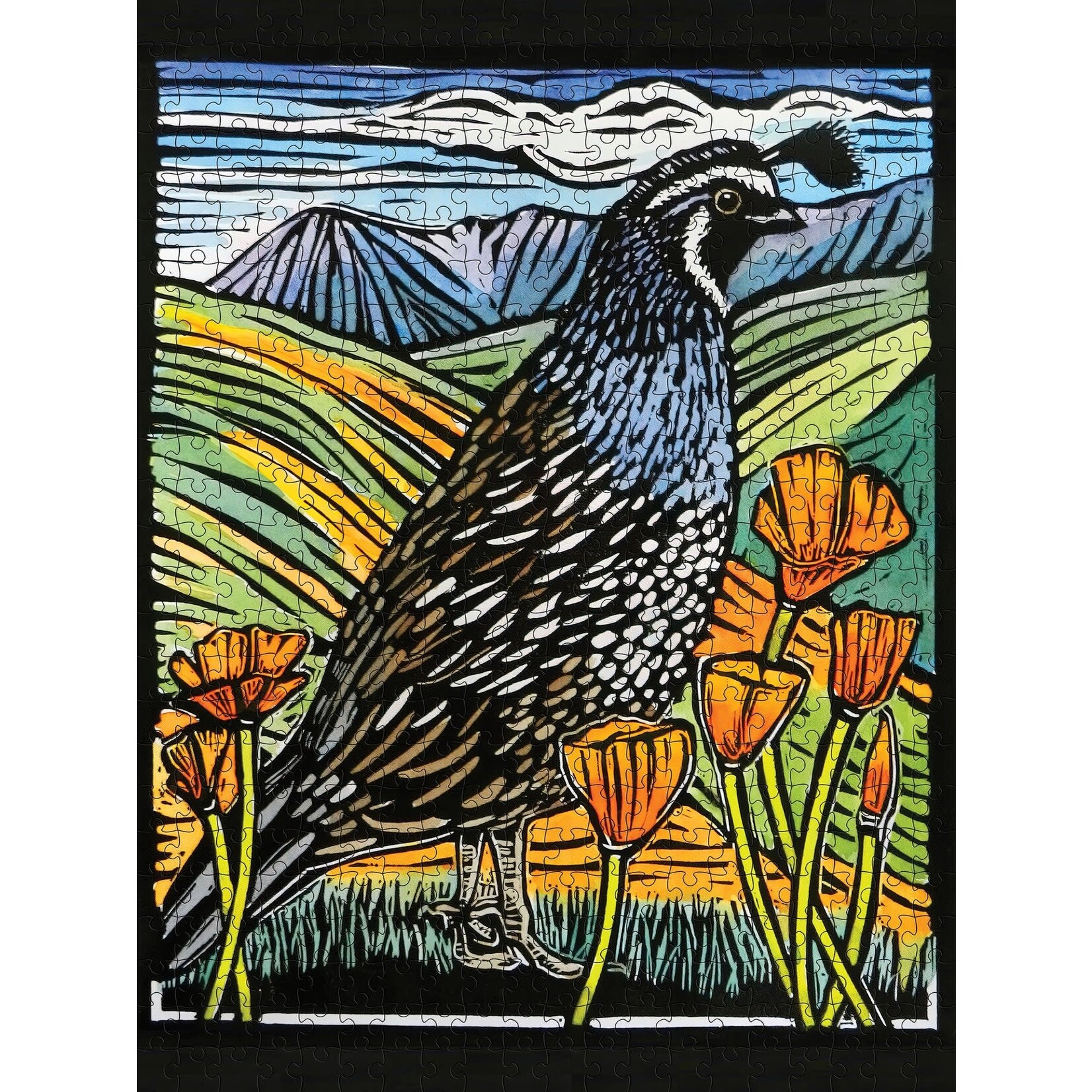 Pomegranate Molly Hashimoto: California Quail 500-Piece Jigsaw Puzzle