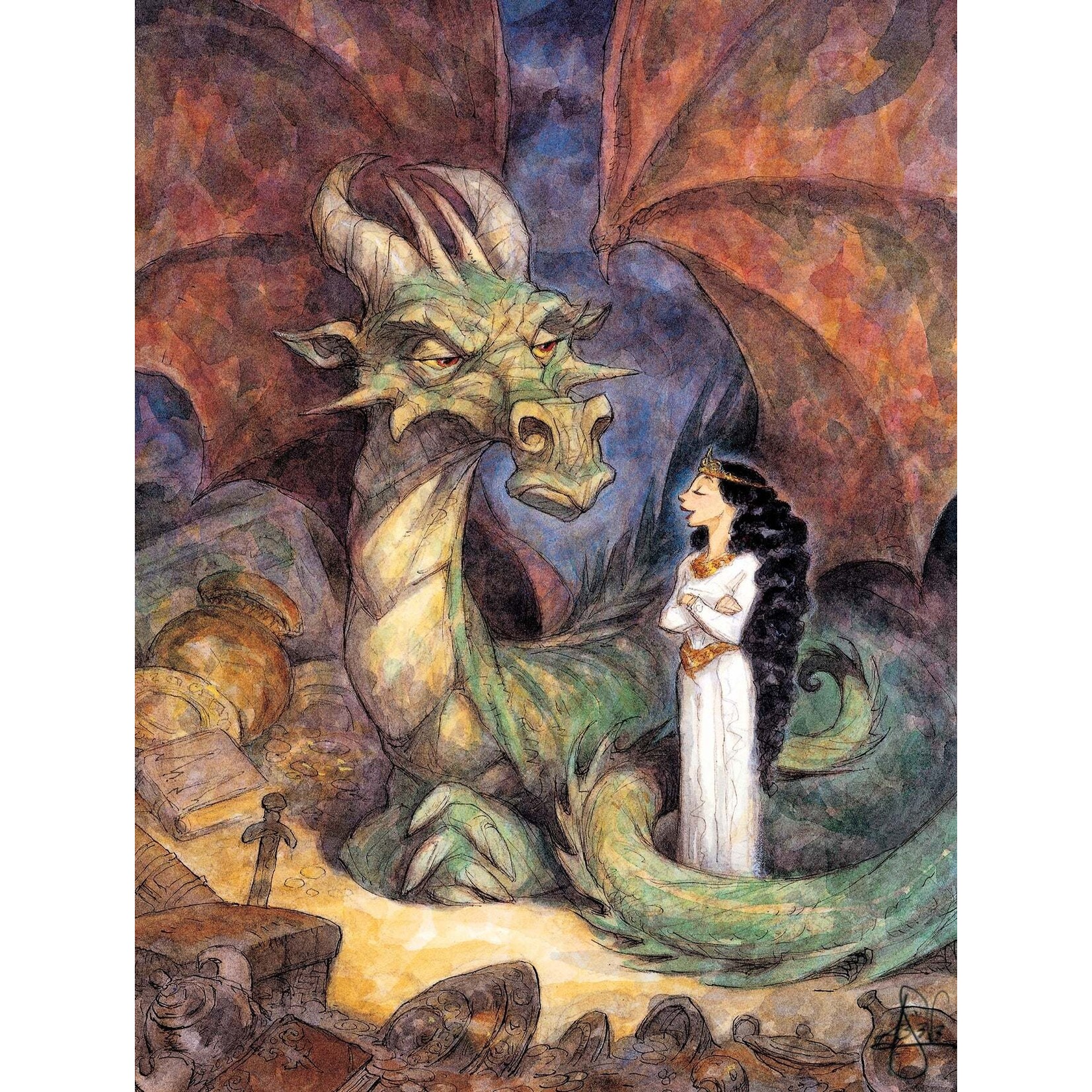 New York Puzzle Co Peter de Seve - Chat with a Dragon 500 Piece Puzzle