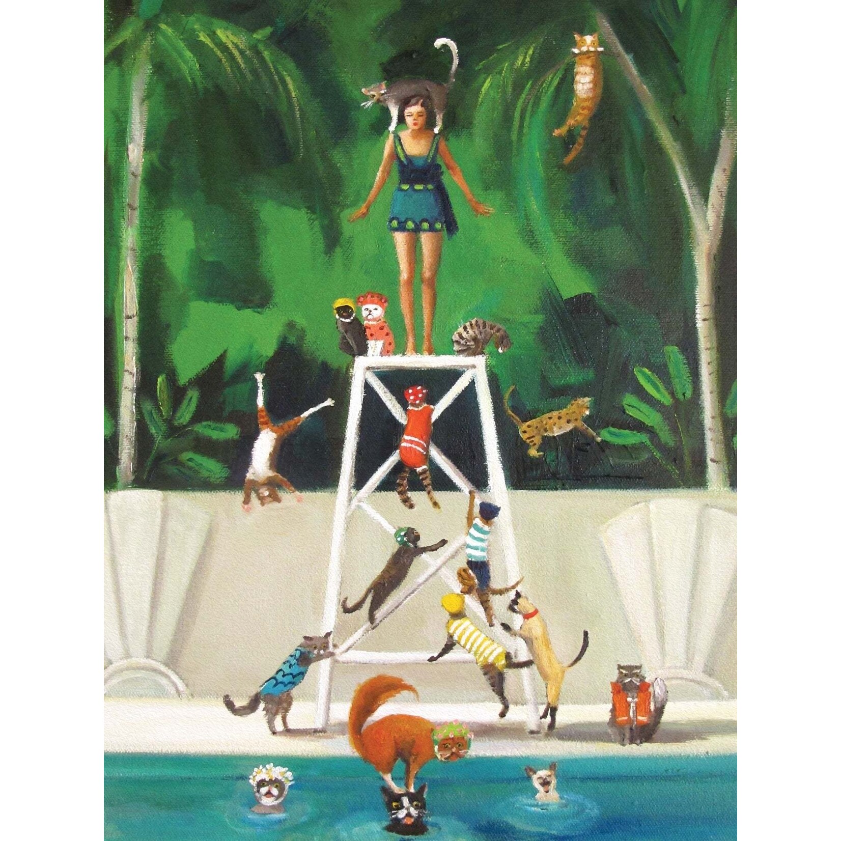 New York Puzzle Co Janet Hill Studio - Pool Kitties 1000 Piece Puzzle