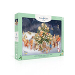 New York Puzzle Co Beatrix Potter - Peter Rabbit's Around the Christmas Tree 500 Piece Puzzle