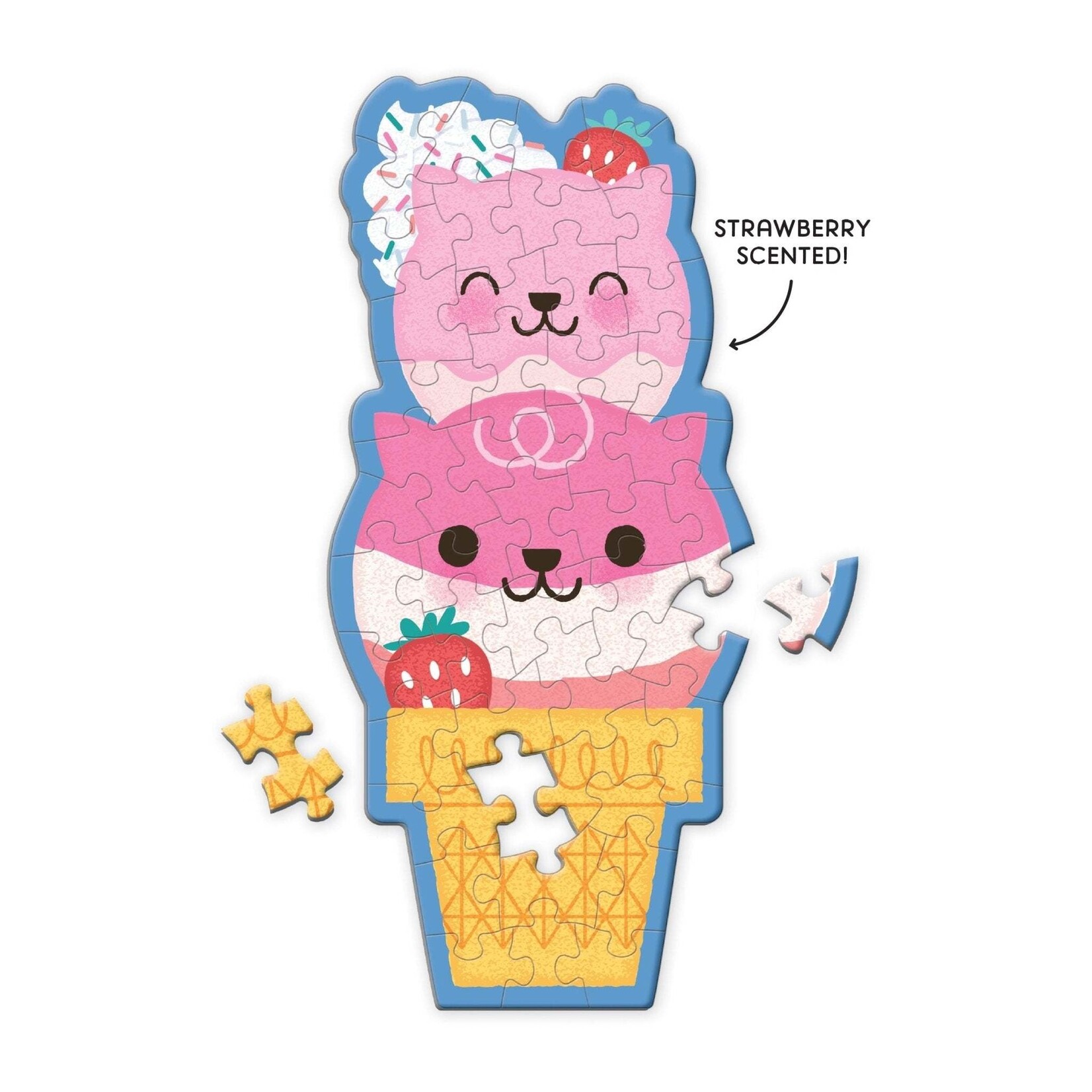 Mudpuppy Scratch and Sniff - Strawberry Cat Cone 48 Piece Mini Puzzle