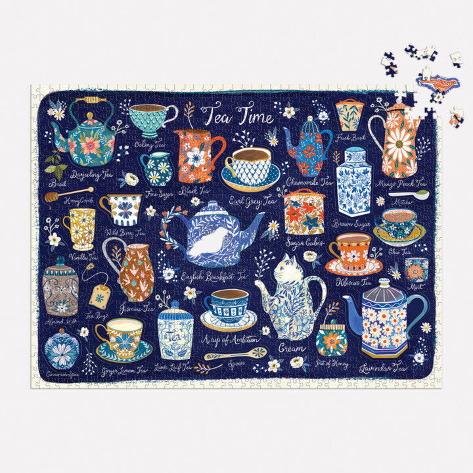 galison Tea Time 1000 Piece Puzzle with Shaped Pieces