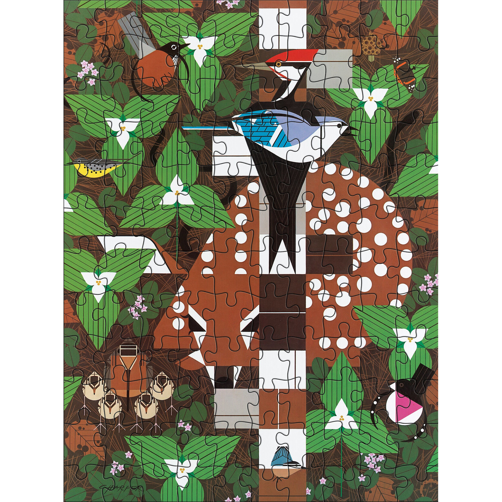 Pomegranate Charley Harper 120-Piece Double-Sided Jigsaw Puzzle Set