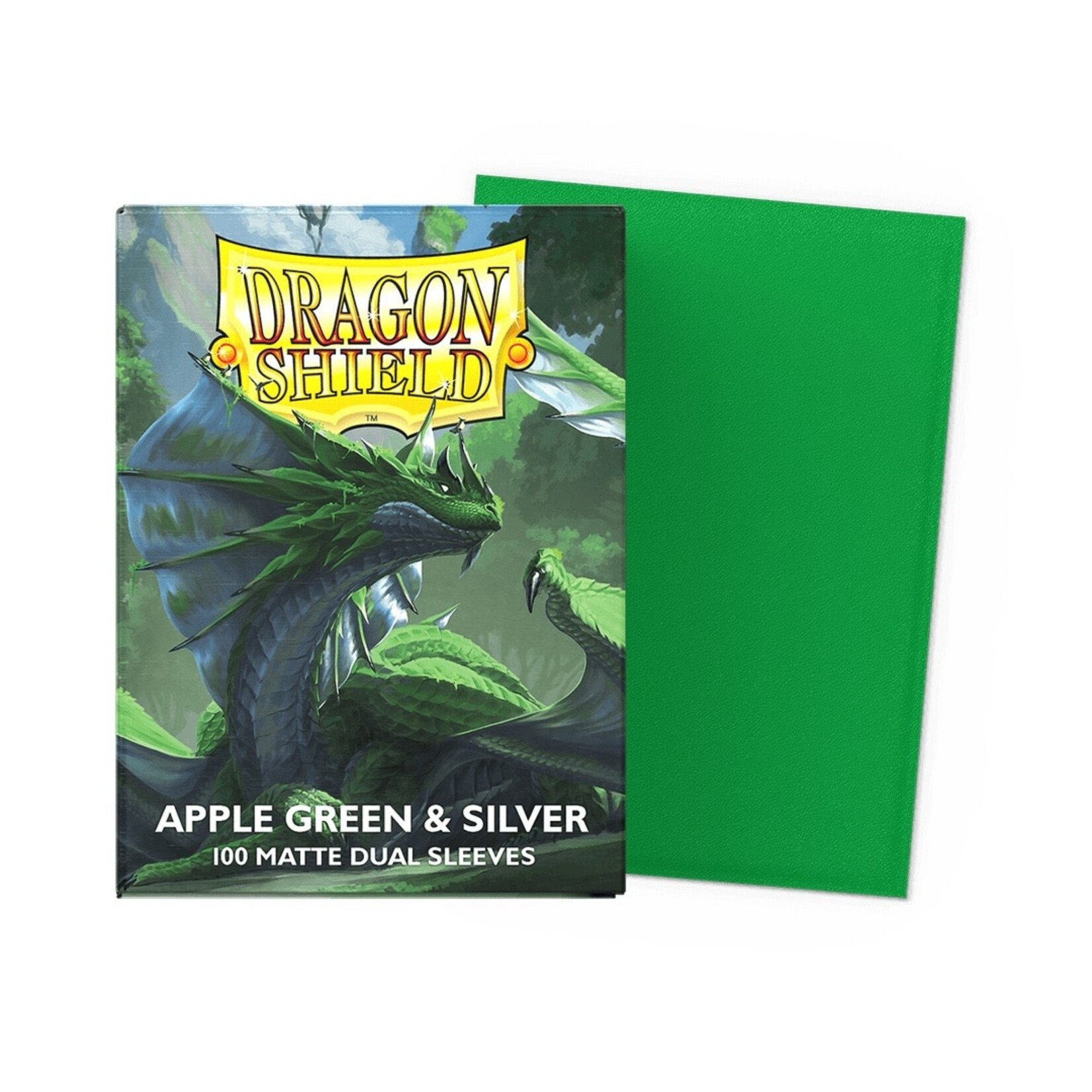 Dragon Shield Standard Size Matte Dual Sleeves - Apple Green & Silver (100ct)