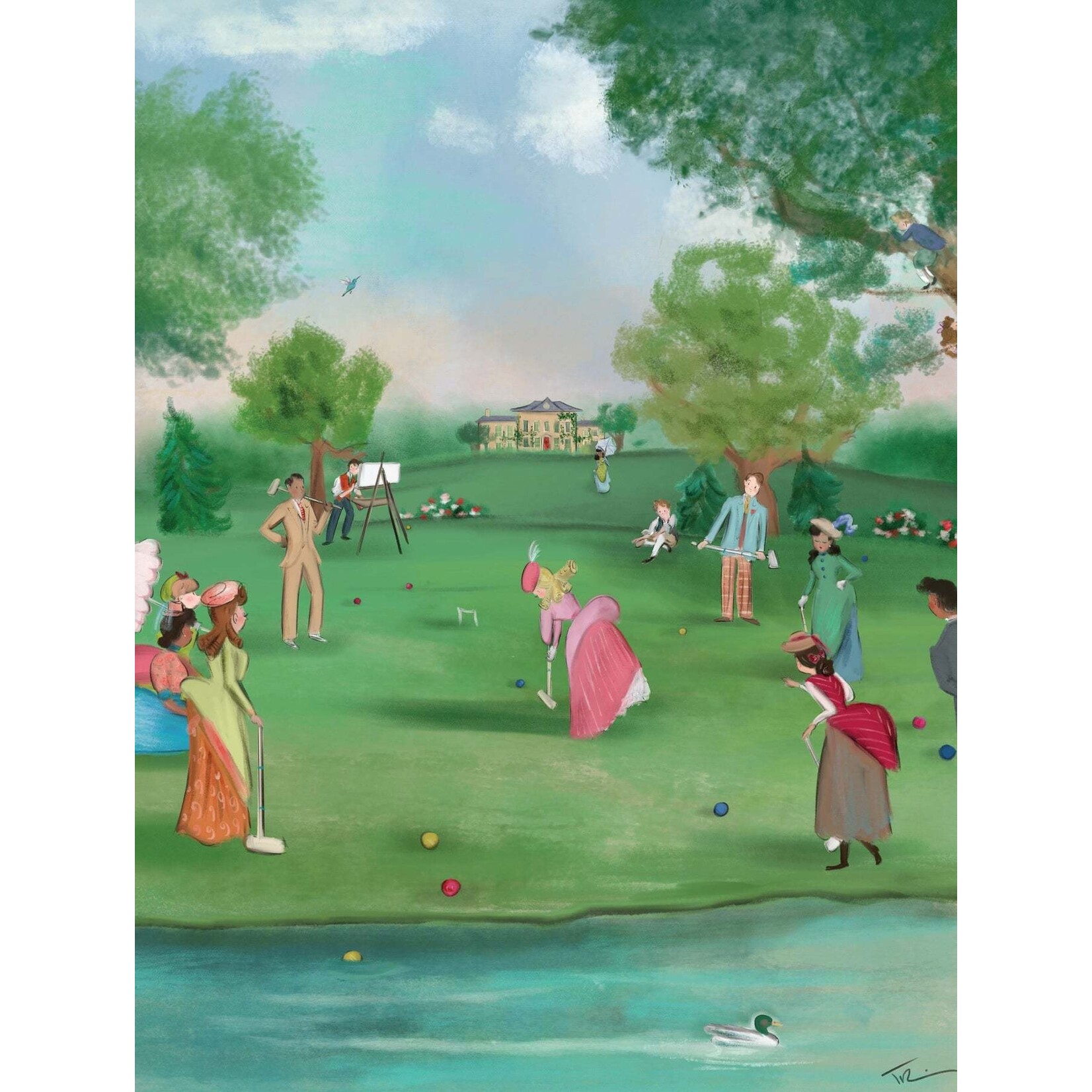 New York Puzzle Co Tug Rice - Croquet Afternoon 500 Piece Puzzle