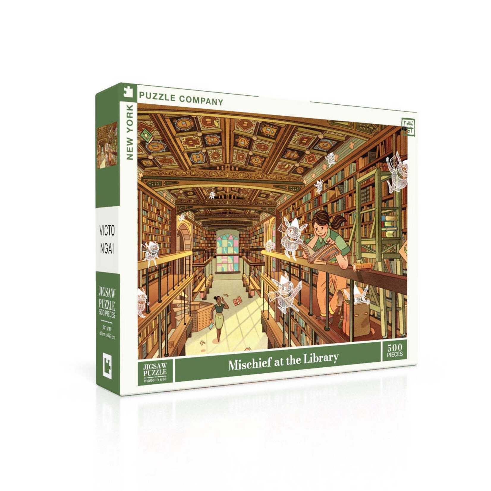 New York Puzzle Co Victo Ngai - Mischief at the Library 500 Piece Puzzle