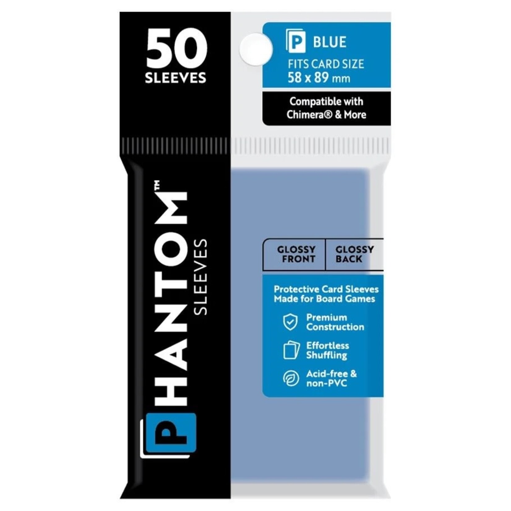 Phantom Sleeves Blue Sleeves (58mm x 89mm) - Gloss/Gloss (50)