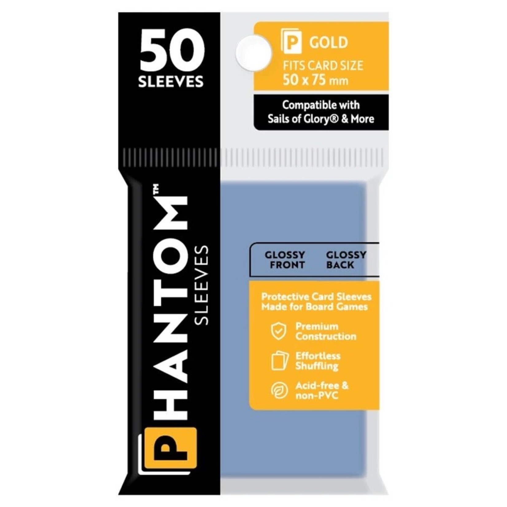 Phantom Sleeves Gold Sleeves (50mm x 75mm) - Gloss/Gloss (50)