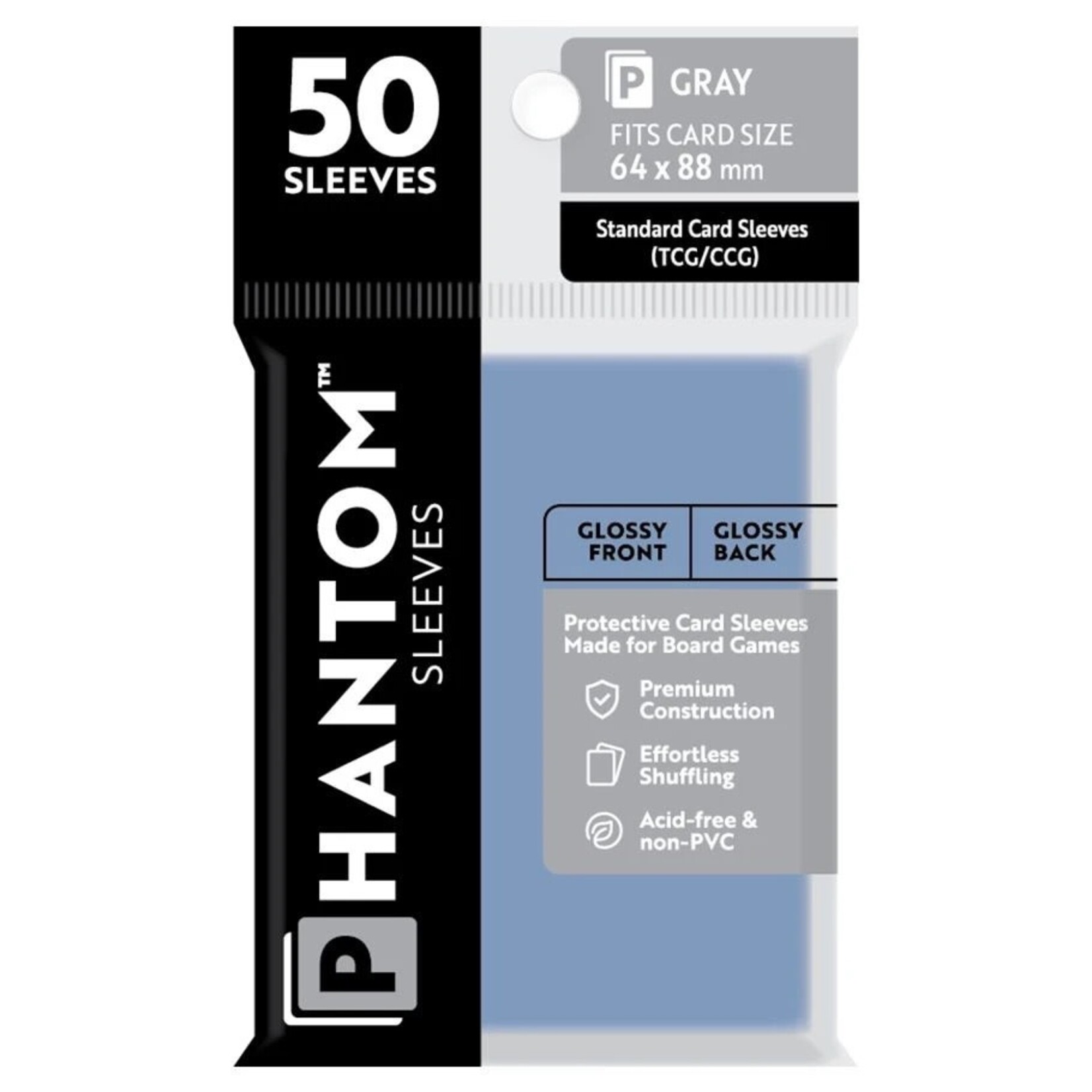 Phantom Sleeves Gray Sleeves (64mm x 88mm) - Gloss/Gloss (50)