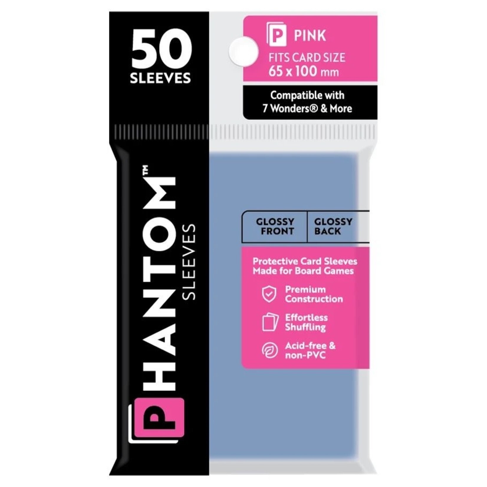 Phantom Sleeves Pink Sleeves (65mm x 100mm) - Gloss/Gloss (50)
