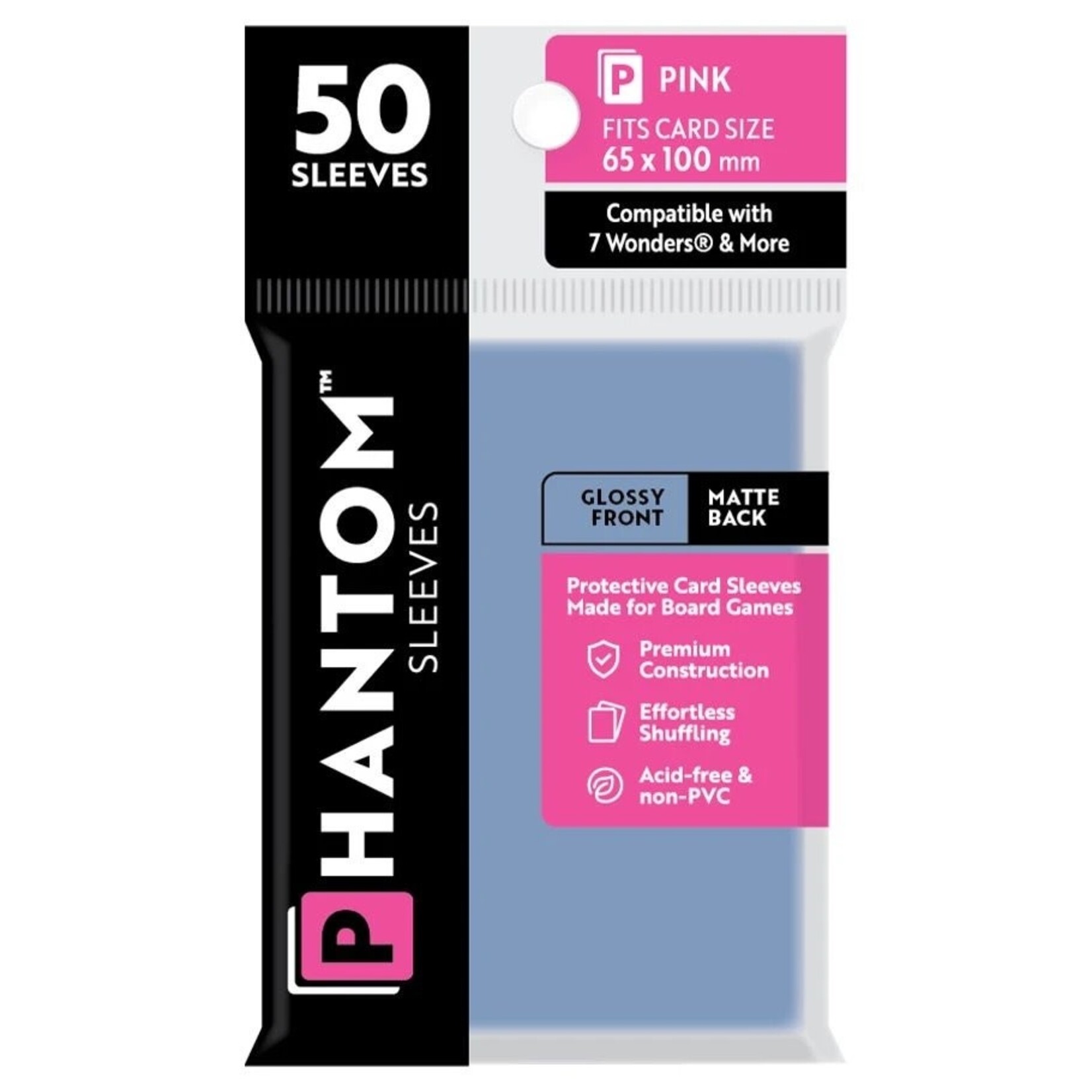 Phantom Sleeves Pink Sleeves (65mm x 100mm) - Gloss/Matte (50)