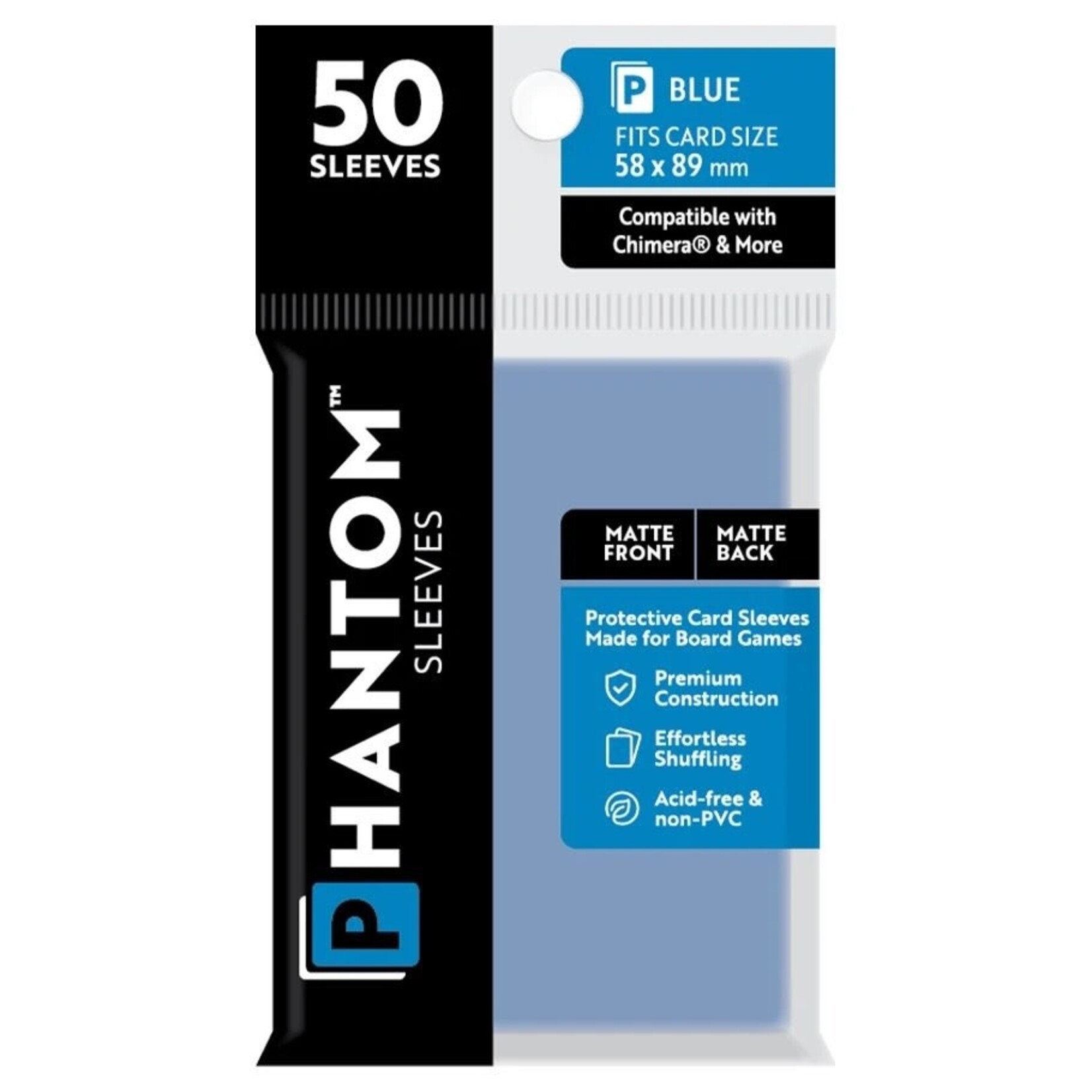 Phantom Sleeves Blue Sleeves (58mm x 89mm) - Matte/Matte (50)