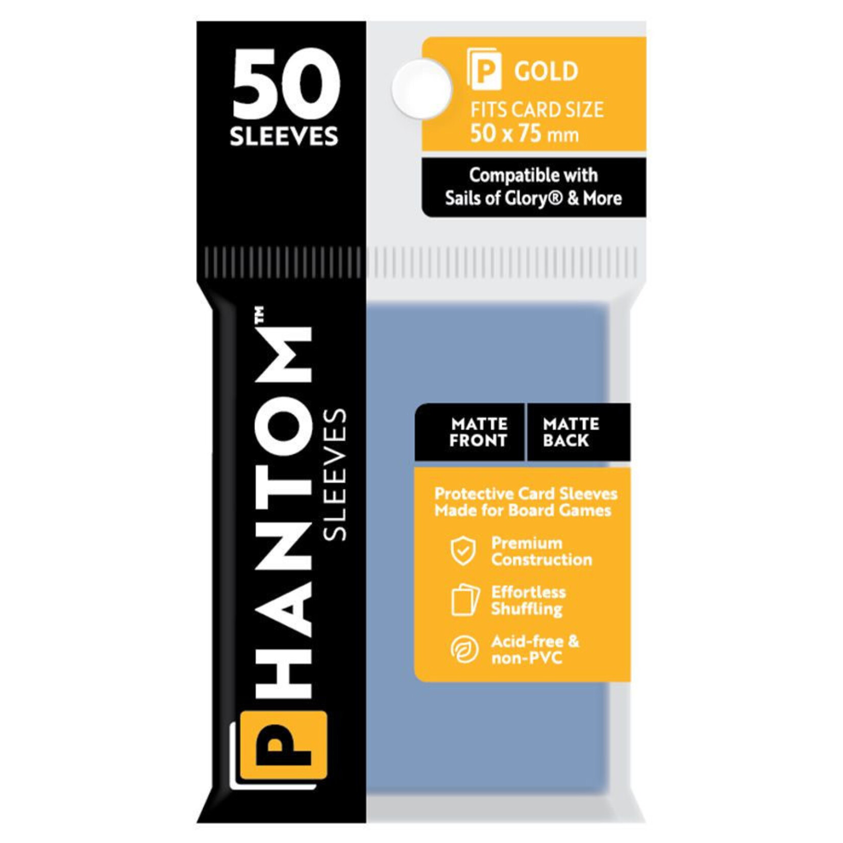 Phantom Sleeves Gold Sleeves (50mm x 75mm) - Matte/Matte (50)