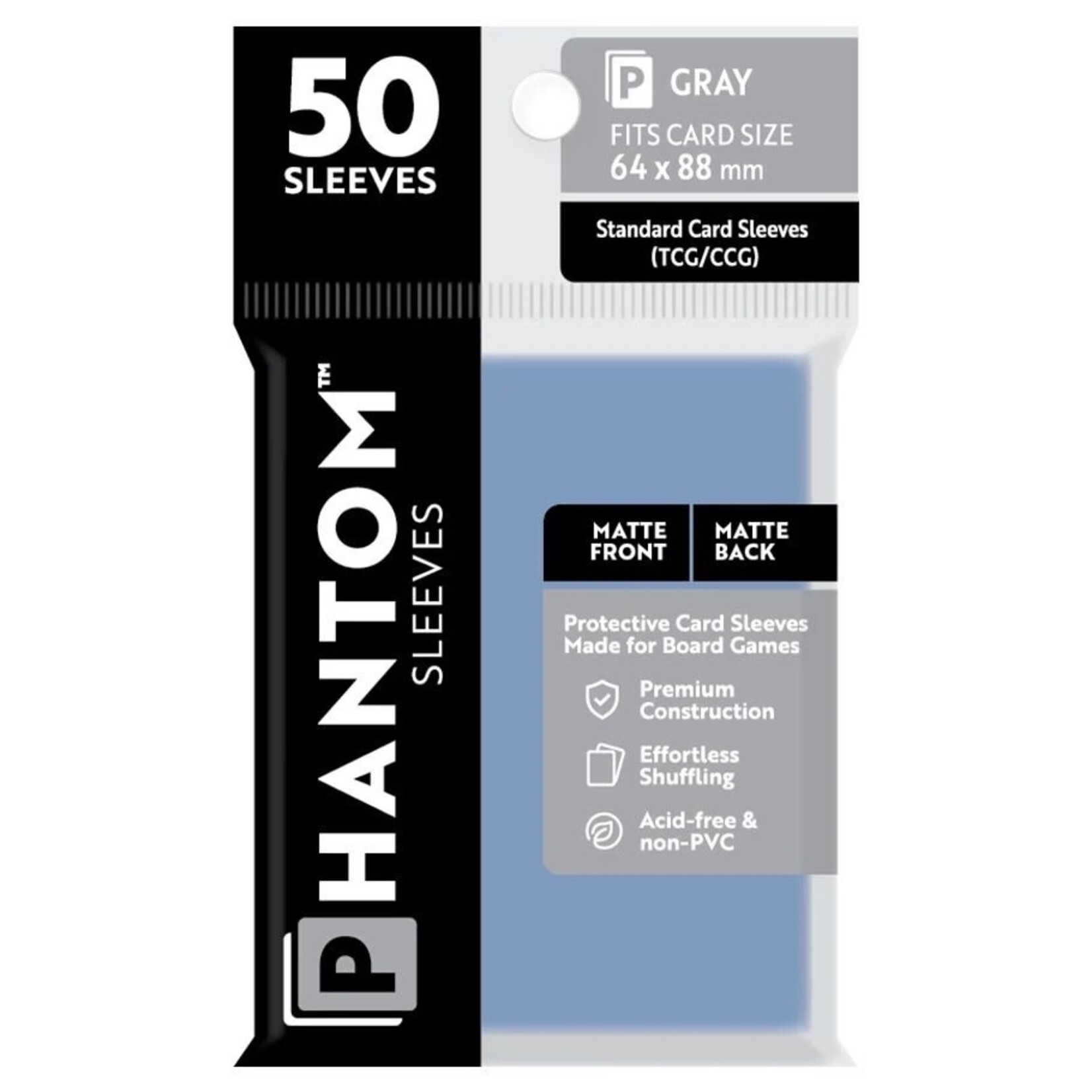 Phantom Sleeves Gray Sleeves (64mm x 88mm) - Matte/Matte (50)