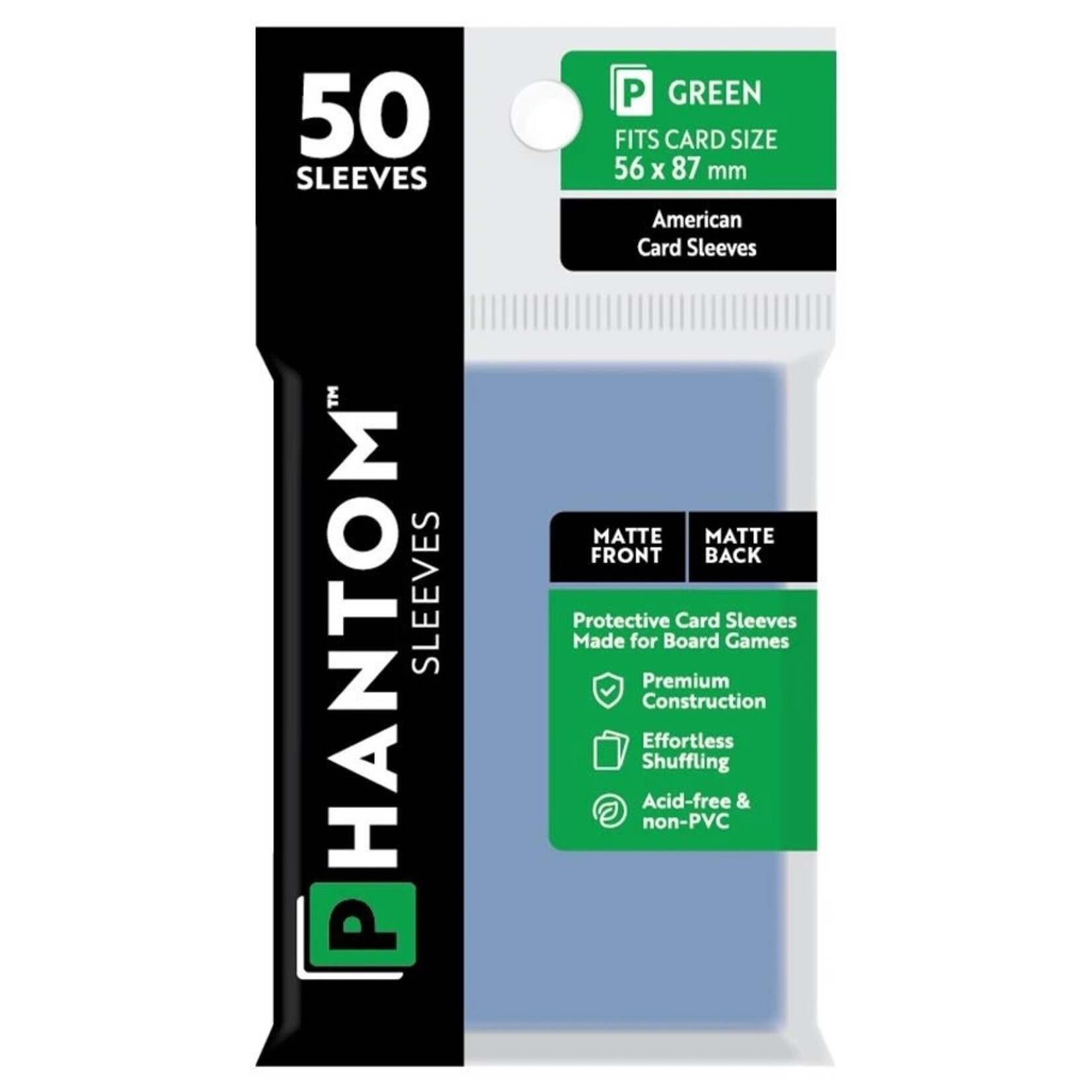 Phantom Sleeves Green Sleeves (56mm x 87mm) - Matte/Matte (50)