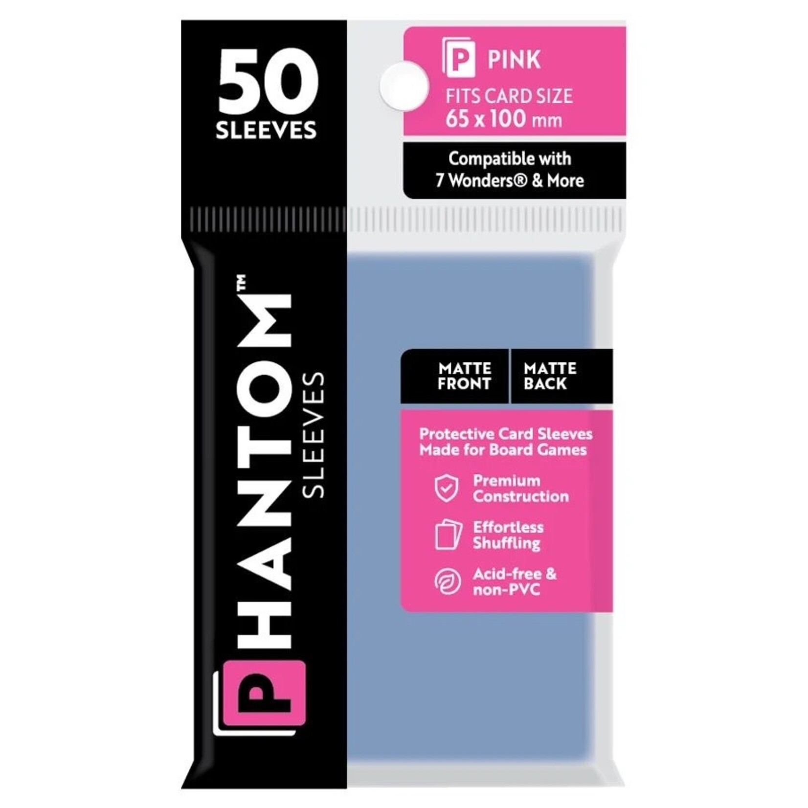 Phantom Sleeves Pink Sleeves (65mm x 100mm) - Matte/Matte (50)