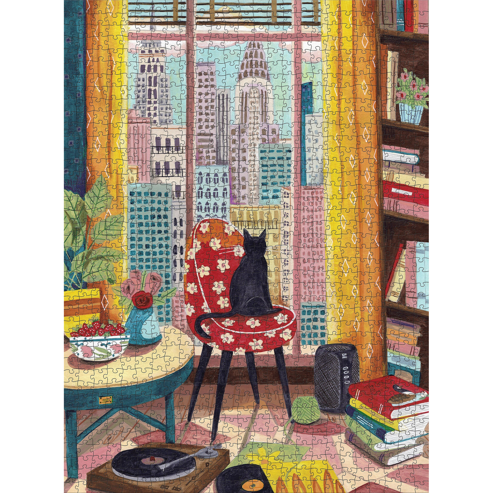 Pomegranate Caroline Bonne Müller: Black Cat in New York Window 1000-Piece Jigsaw Puzzle