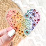 love, june Clear Pride Rainbow Floral Heart Sticker