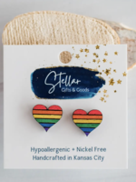 Creative Twist Events Hand Painted Rainbow Pride Stripe Heart Studs - Pride LGBTQ
