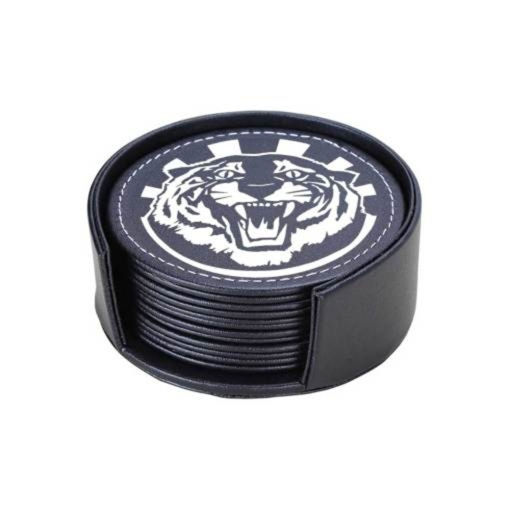 Modern Drunkard Tiger Whiskey Black Leatherette Coasters