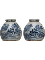Decorative Stoneware Ginger Jar - Distressed Blue & White