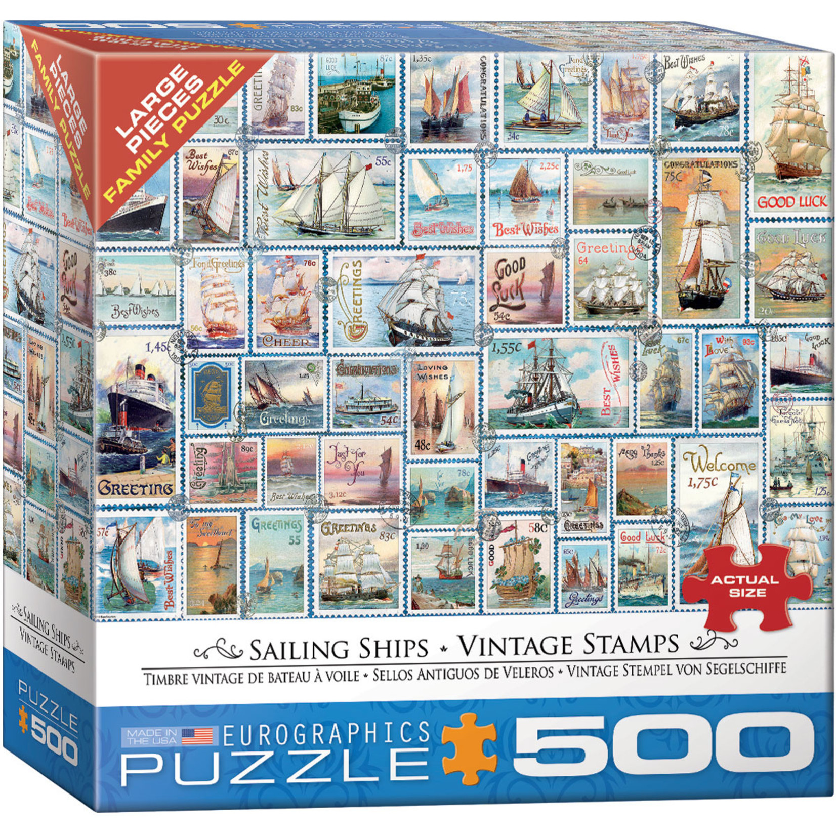 EuroGraphics Puzzles Sailing Ships Vintage Stamps 500pc