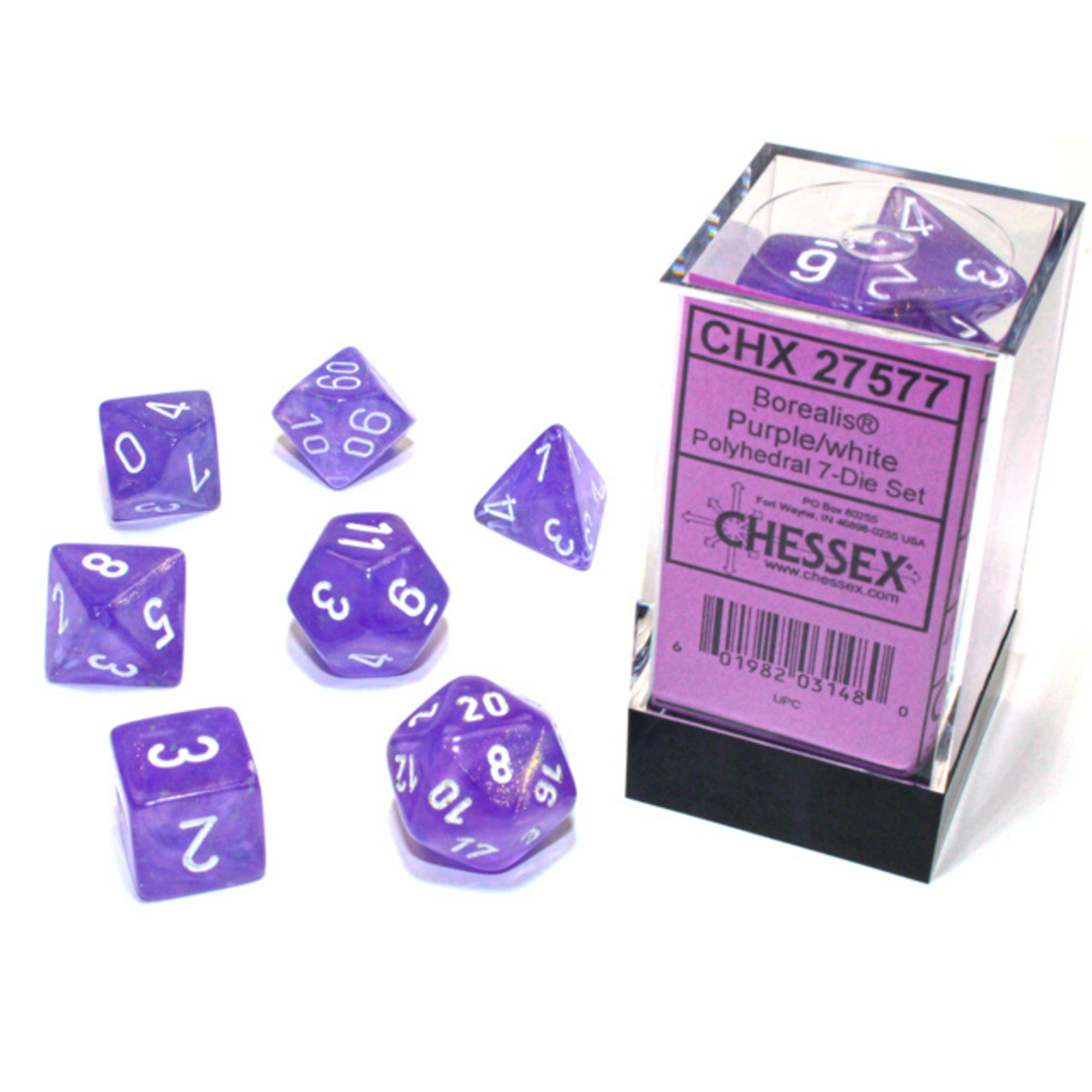 Chessex 27577 Borealis Luminary Purple with White 7-Set