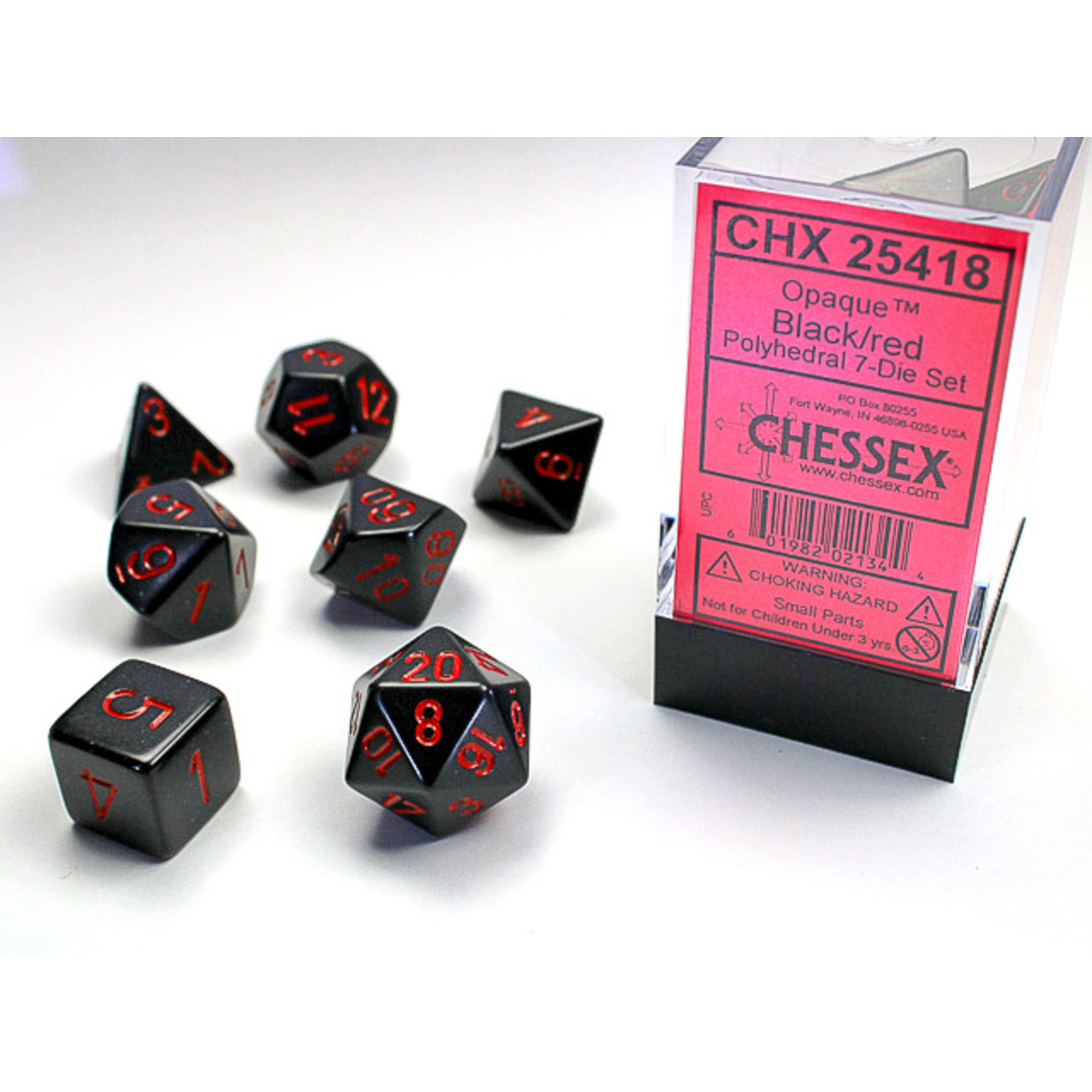 Chessex 25418 Opaque Black with Red 7-Set