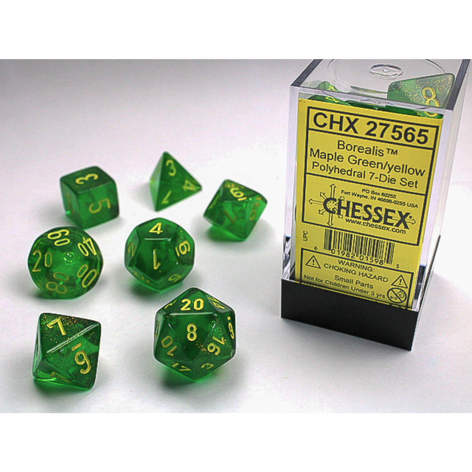 Chessex 27565 Borealis Maple Green with Yellow 7-Set