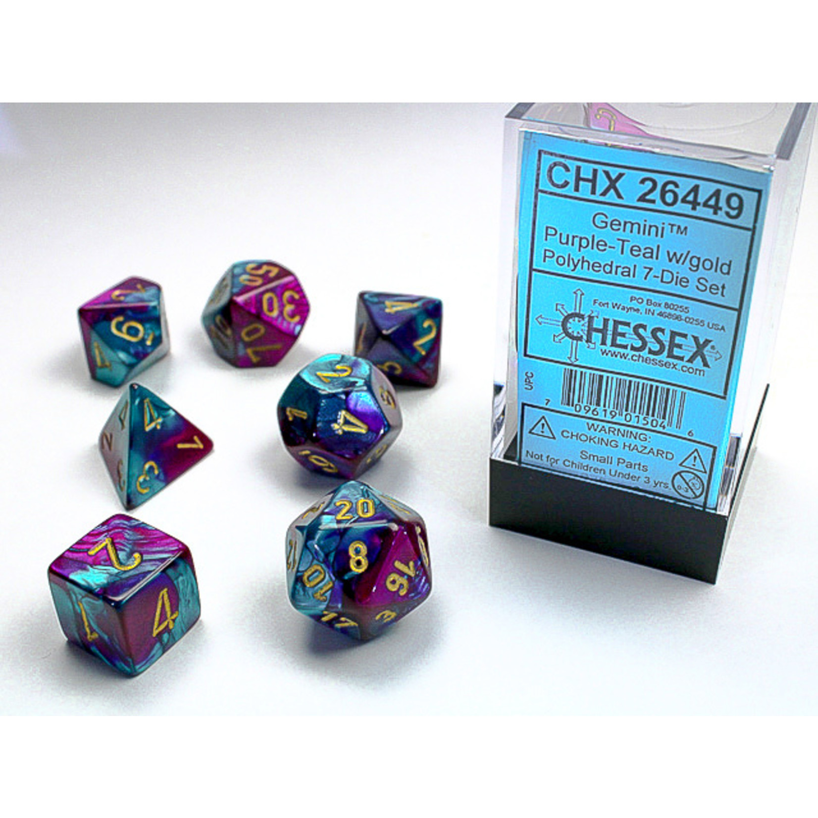 Chessex 26449 Gemini Teal-Purple with Gold 7-Set