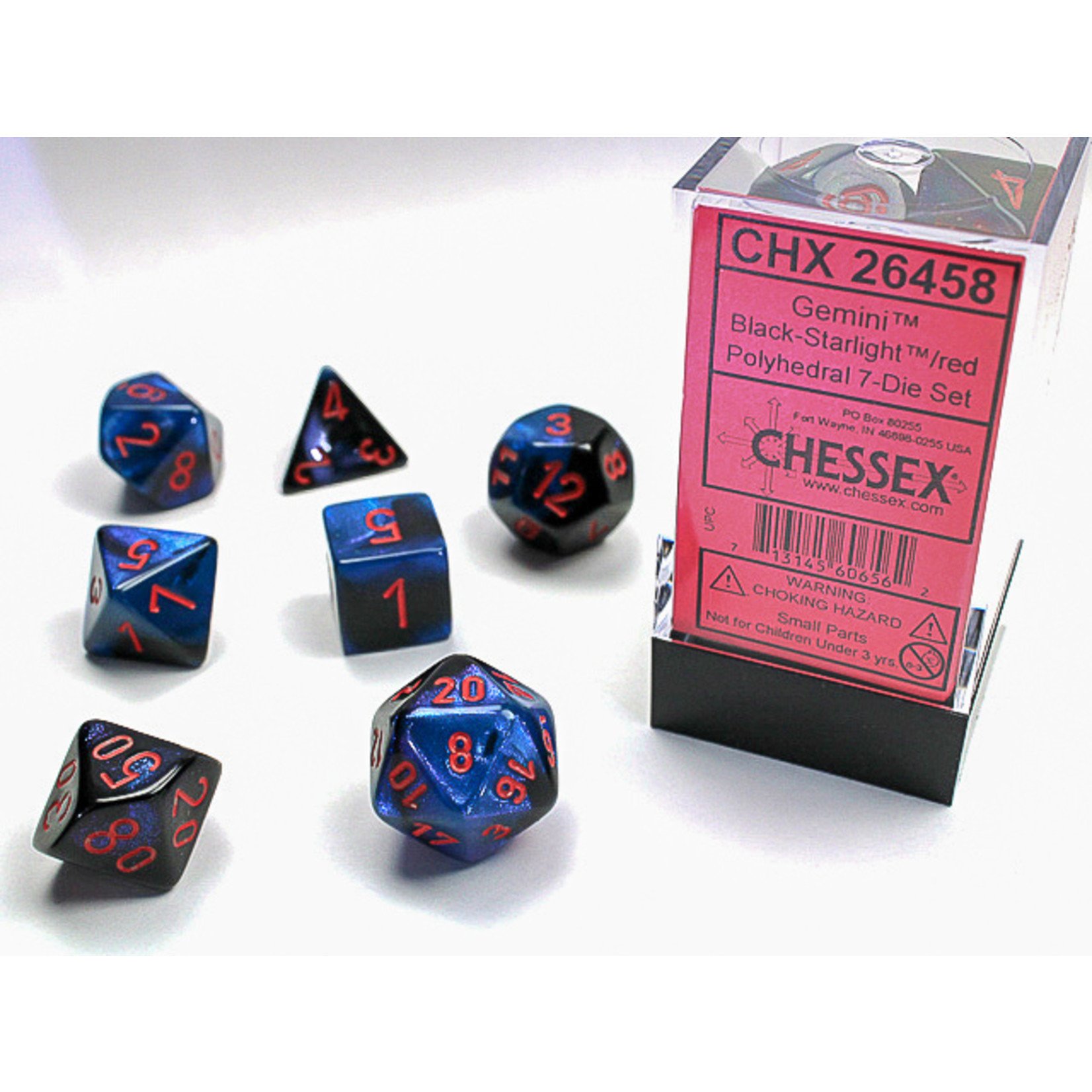 Chessex 26458 Gemini Black-Starlight with Red 7-Set