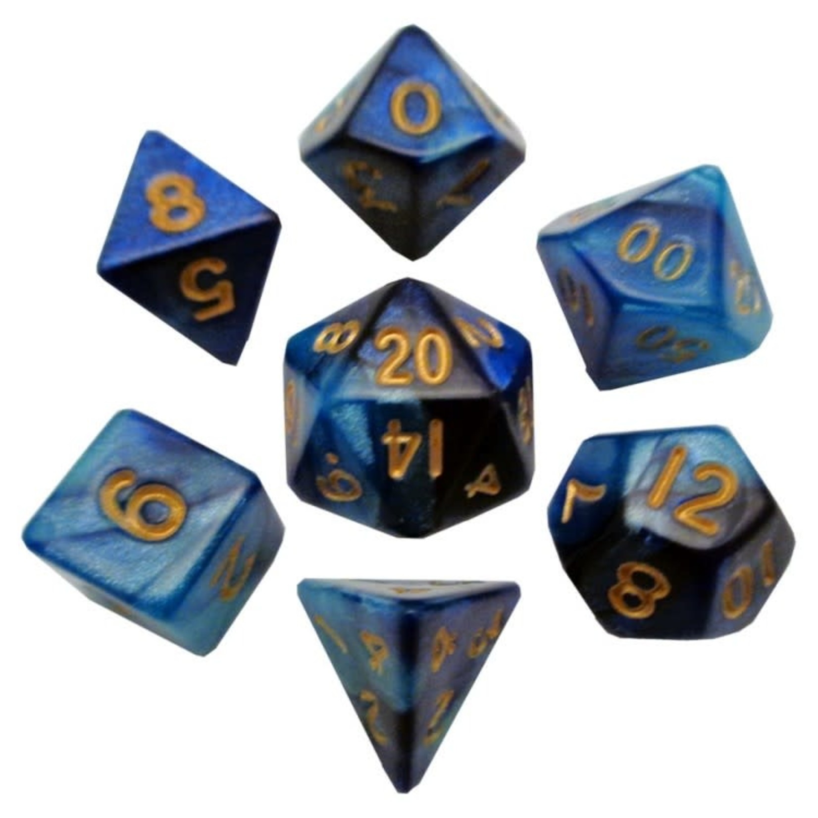 Fanroll by Metallic Dice Games 422 Mini Dice Set: Dark Blue-Light Blue with Gold 7-Set