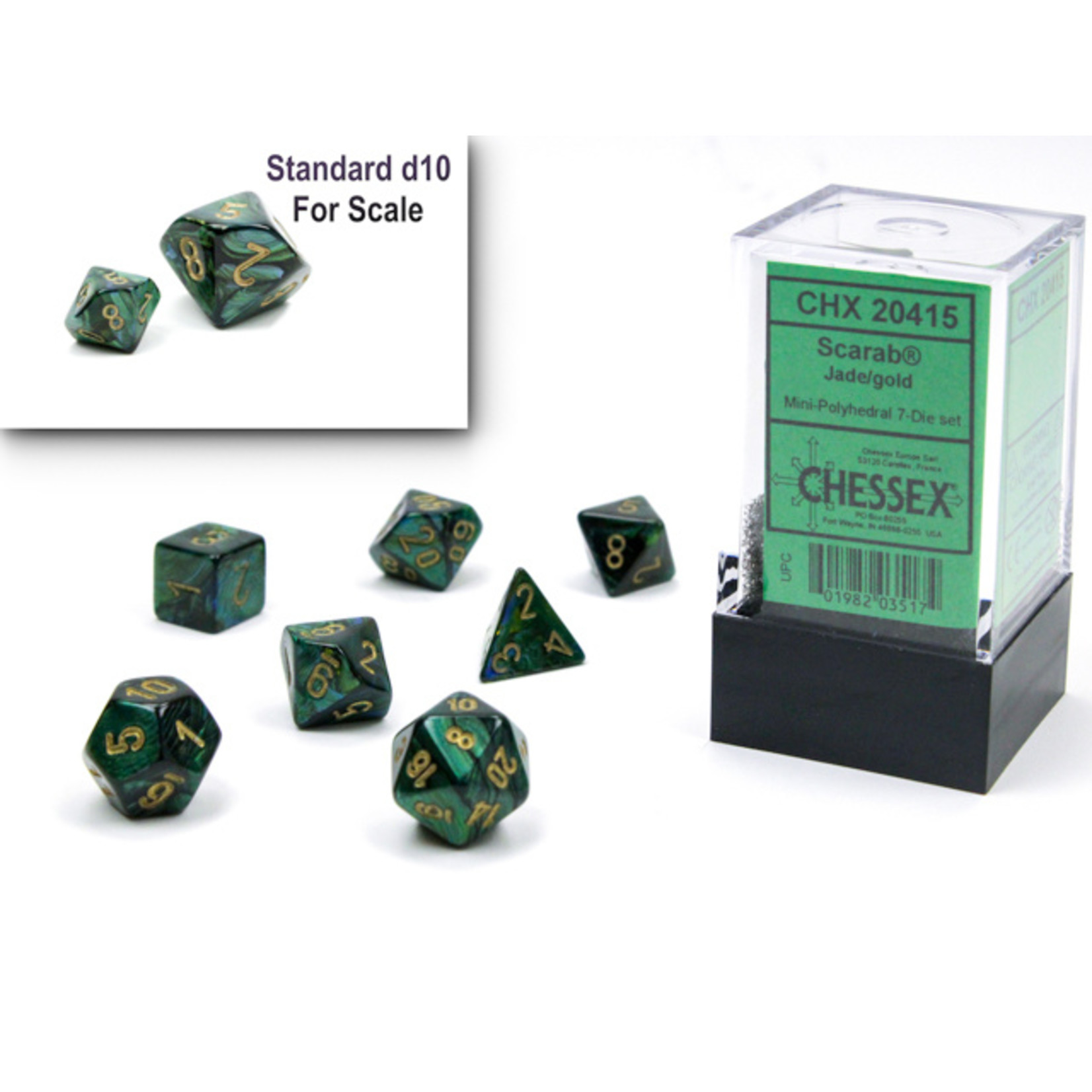 Chessex 20415 Mini Scarab Jade with Gold 7-Set