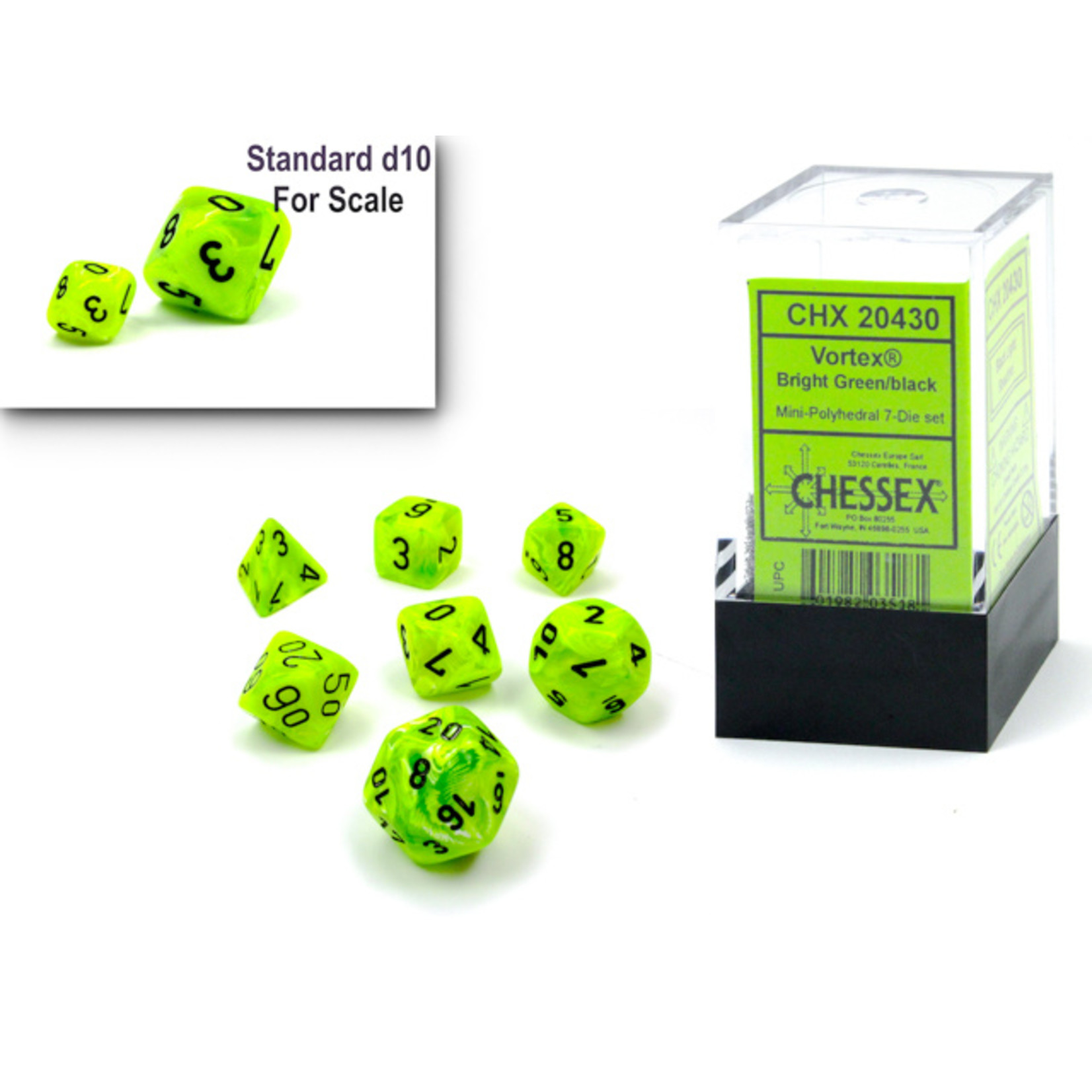 Chessex 20430 Mini Vortex Bright Green with Black 7-Set