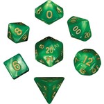 Metallic Dice Games Mini Dice Set: Green-Light Green with Gold 7-Set