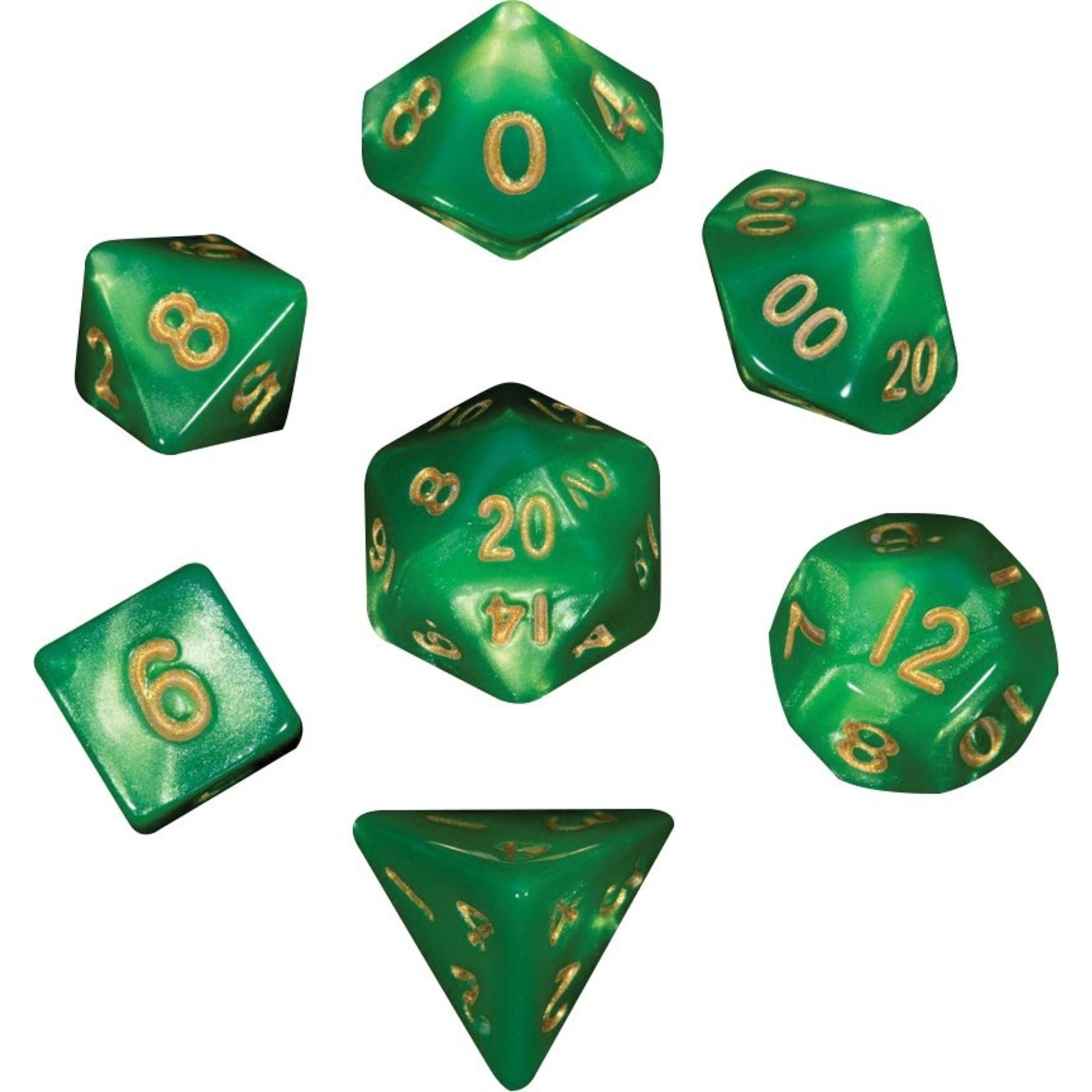 Mini Dice Set: Green-Light Green with Gold 7-Set - Greenfield Games